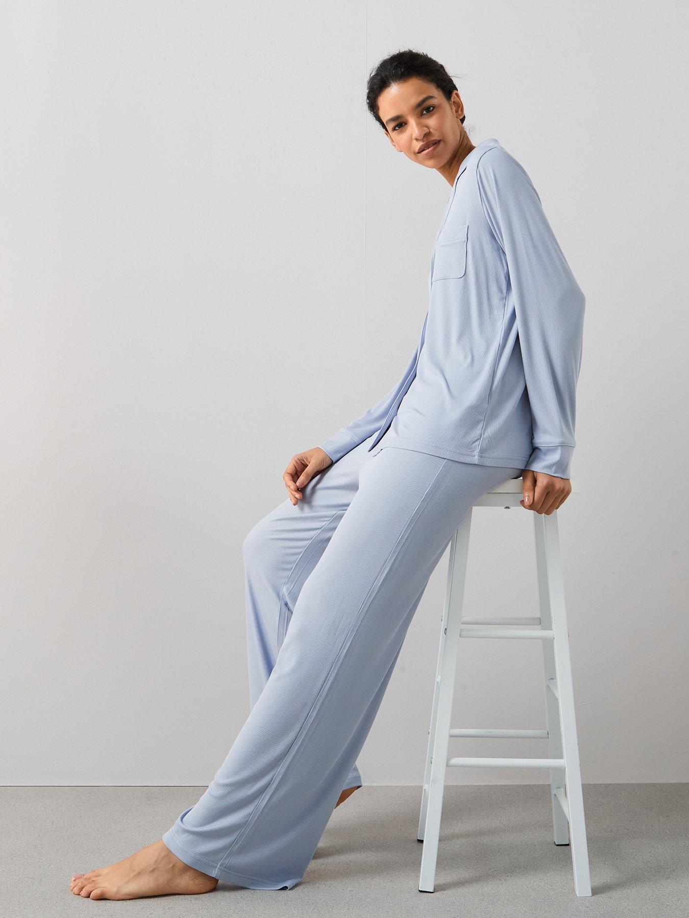 The Very Collection Ribbed Soft Touch Revere Pyjama Set - Blue