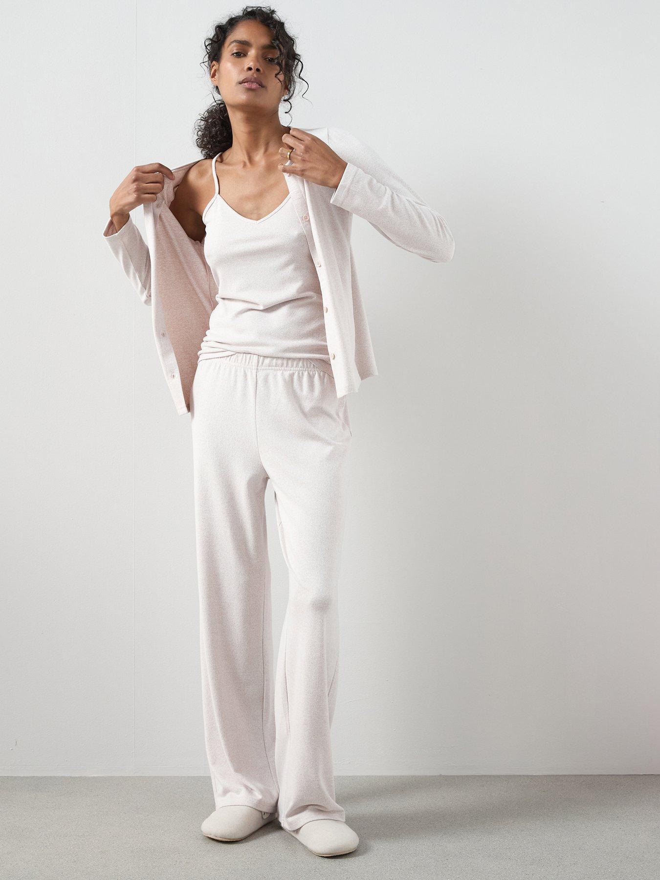 The Very Collection 3 Piece Vest, Cardigan And Wide Leg Loungewear Set - Cream