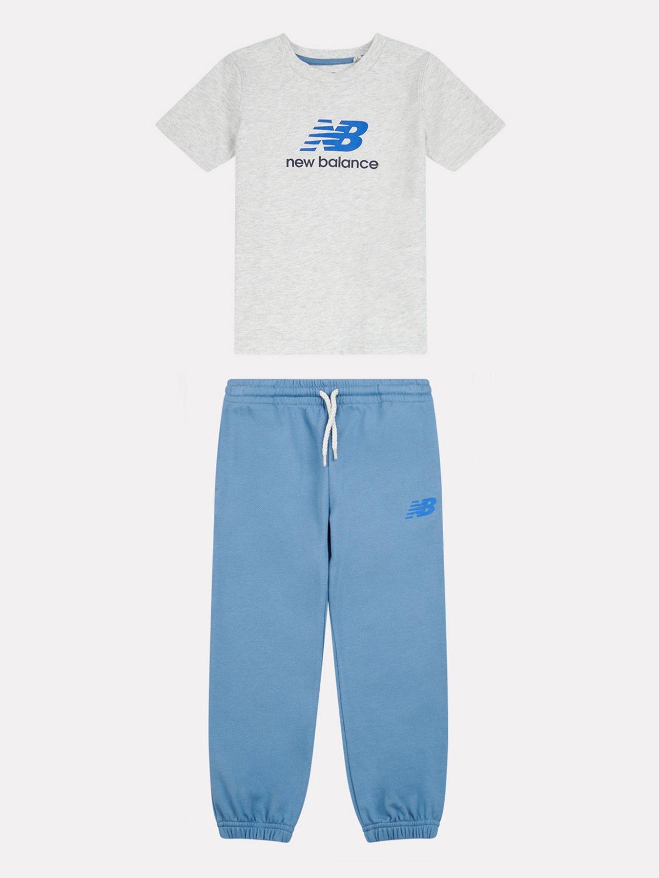 New Balance Kids Boys Colorblock Jersey Tee  &  French Terry Jogger Set - White/Blue