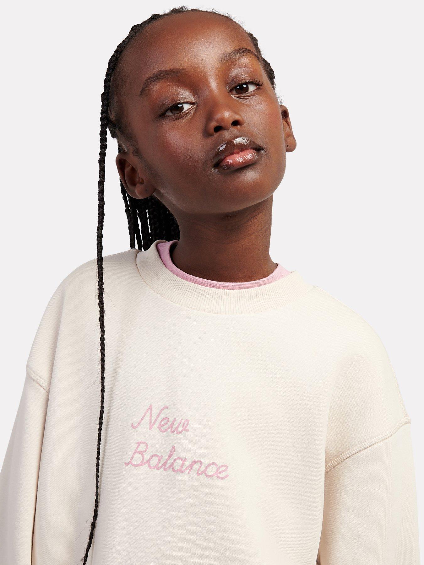 Image 5 of 6 of New Balance Junior Girls Flower Shoe Graphic French Terry Crew - Beige