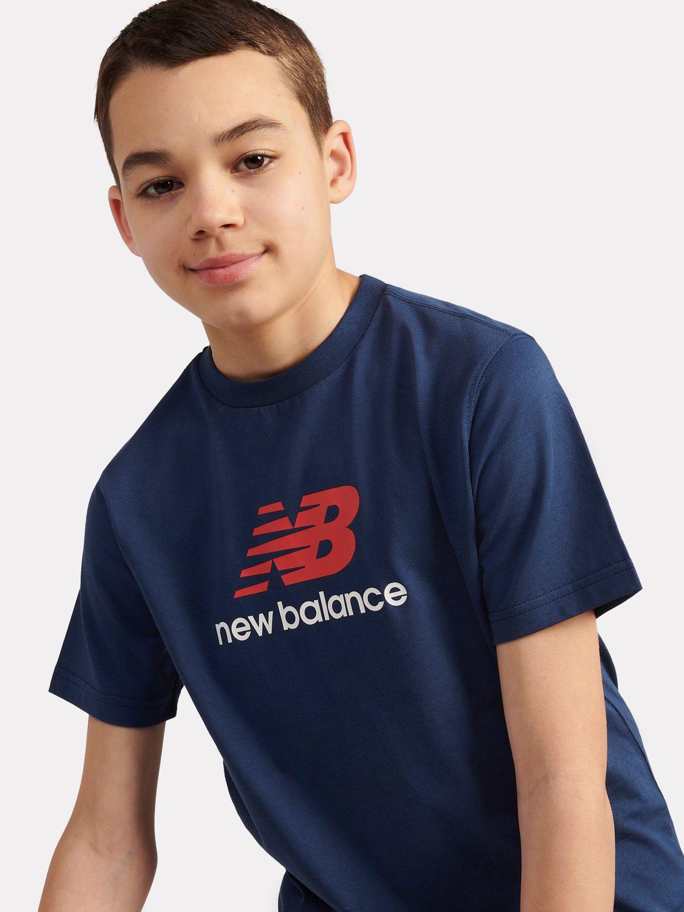 New Balance Junior Boys Jersey Stacked Logo T-Shirt - Navy