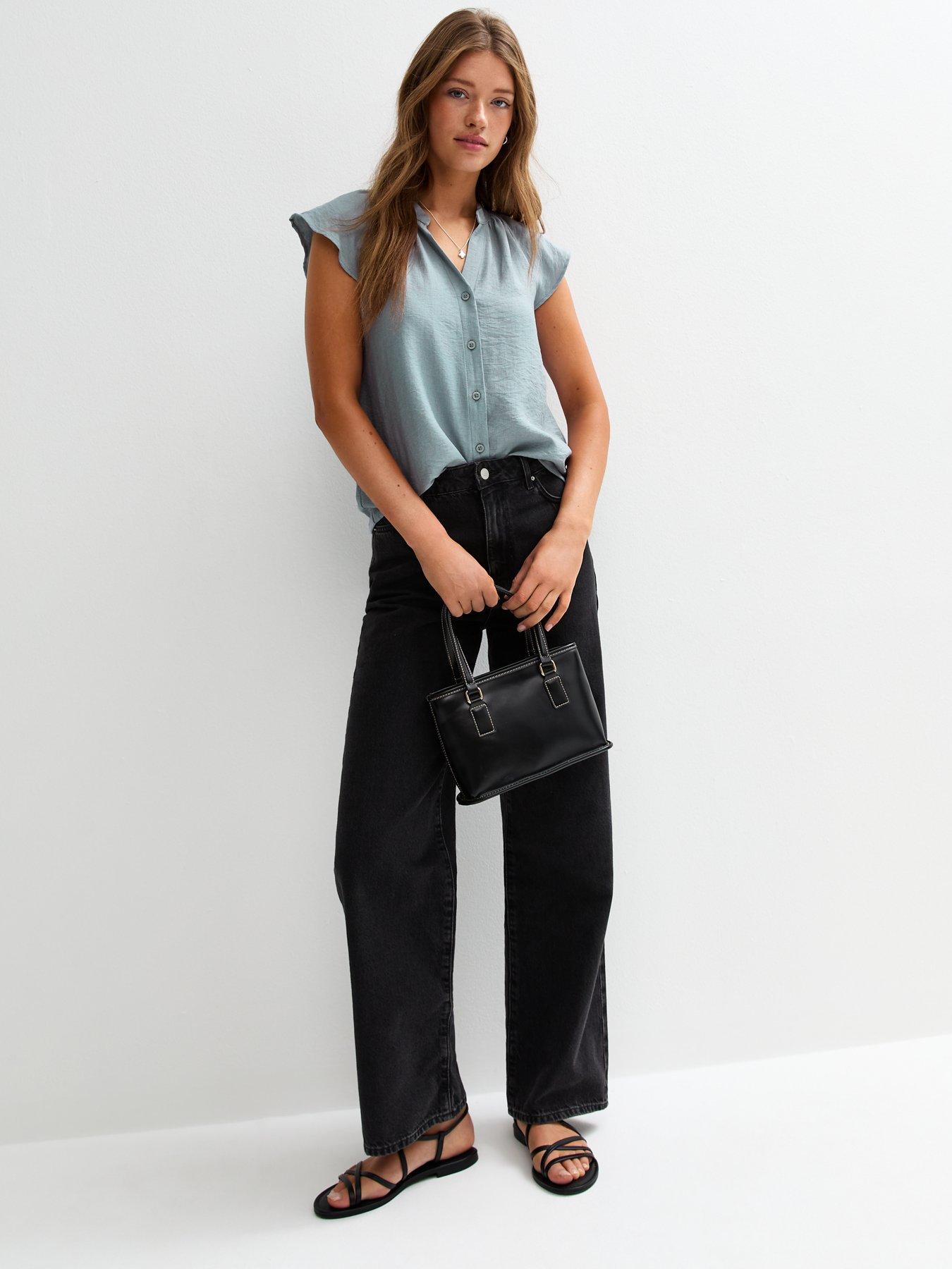 Image 3 of 5 of New Look Flutter Sleeve Button Up Top - Blue