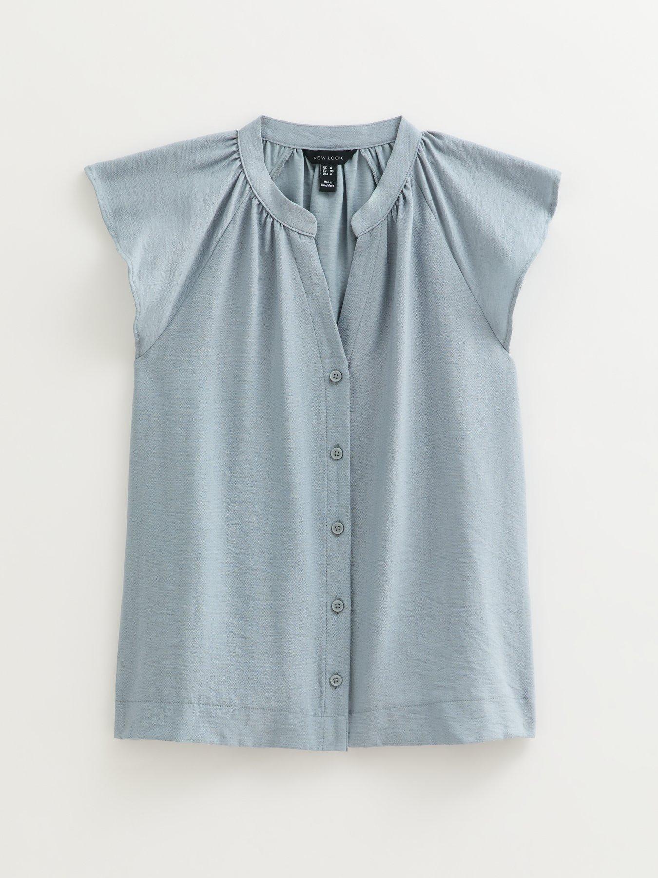 Image 5 of 5 of New Look Flutter Sleeve Button Up Top - Blue