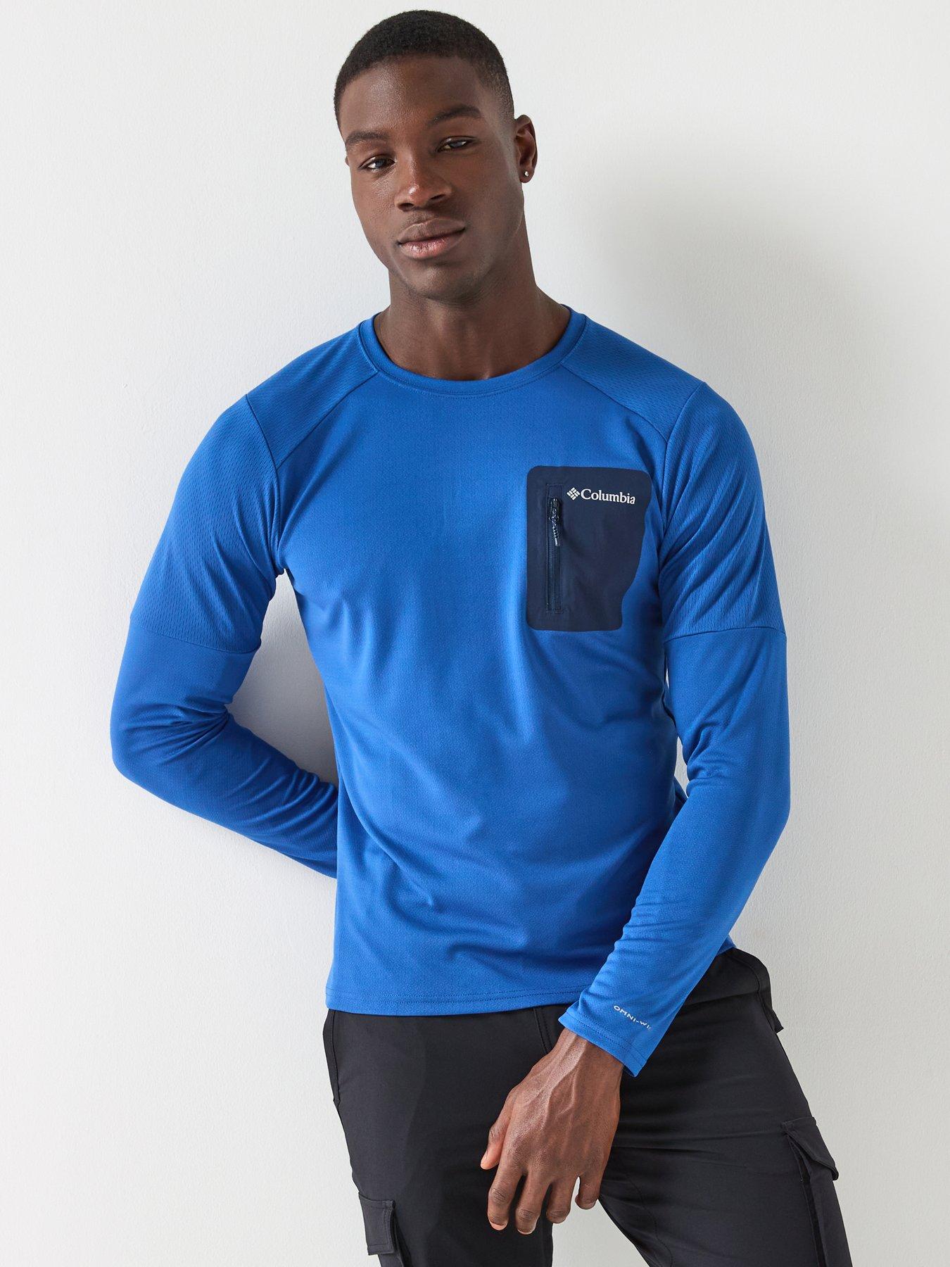 Columbia Mens Tech Knit Long Sleeve Crew Top- Blue