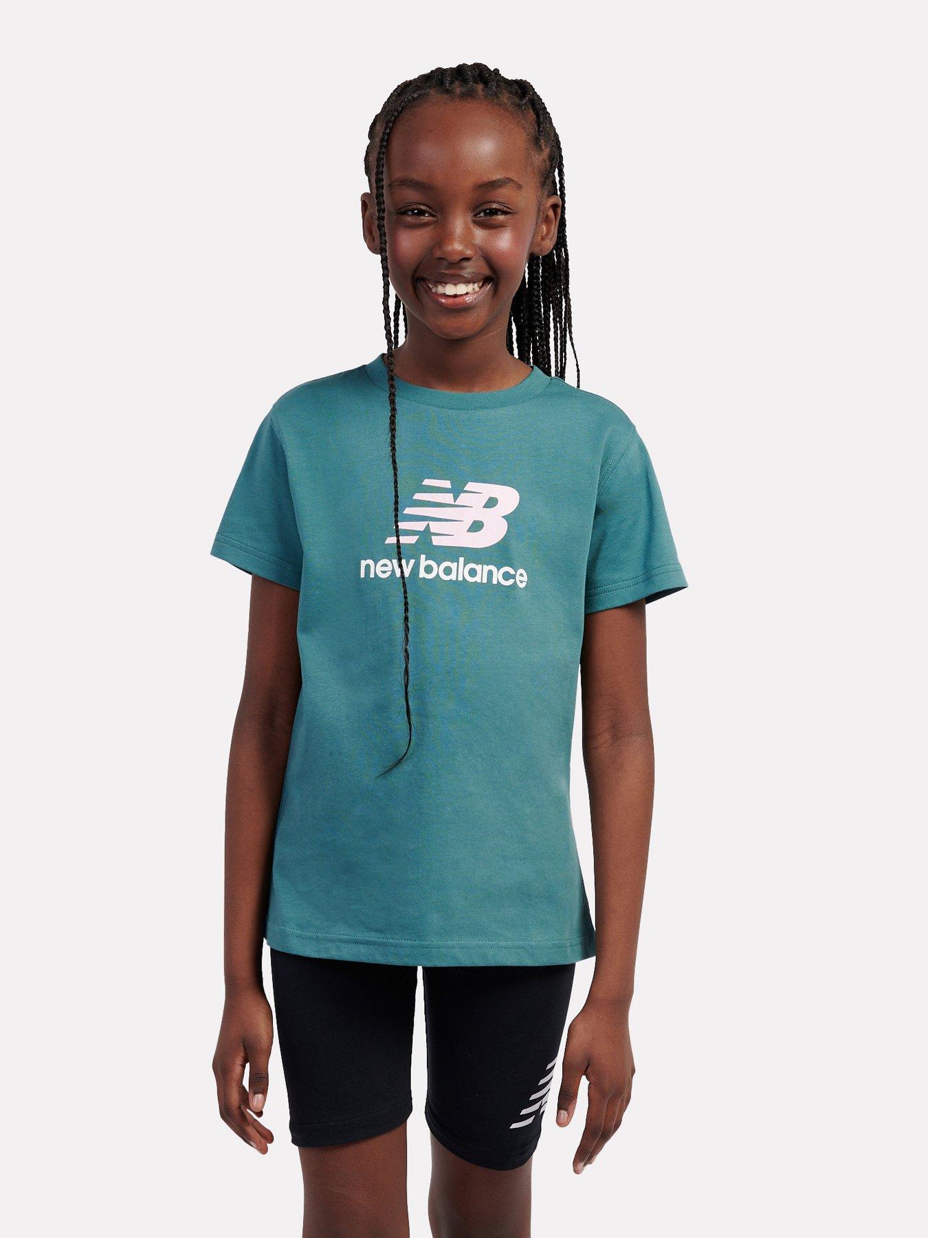 New Balance Junior Girls Stacked Logo T-Shirt - Green