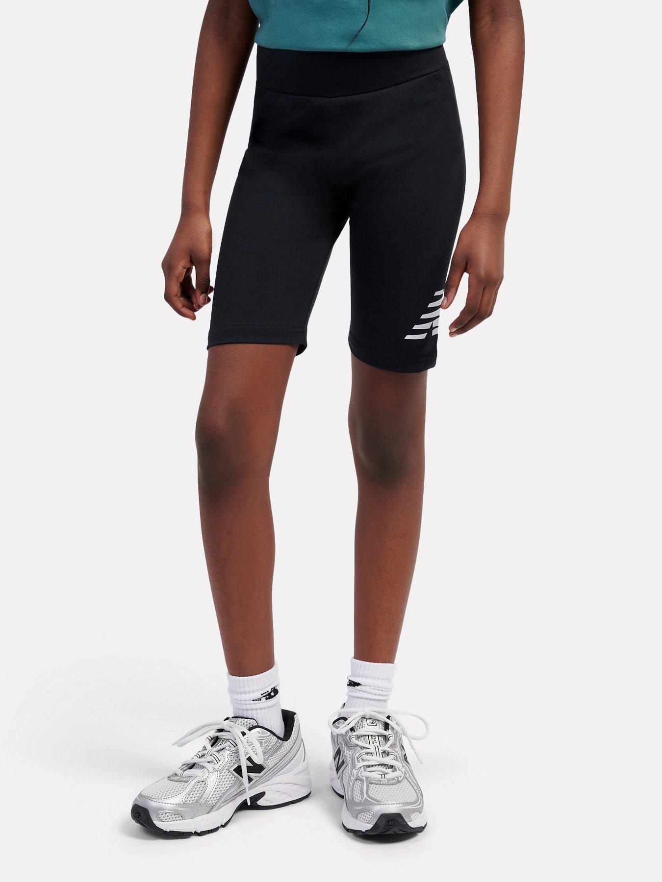 Image 1 of 6 of New Balance Junior Girls Stacked Logo Cycle Short - Black