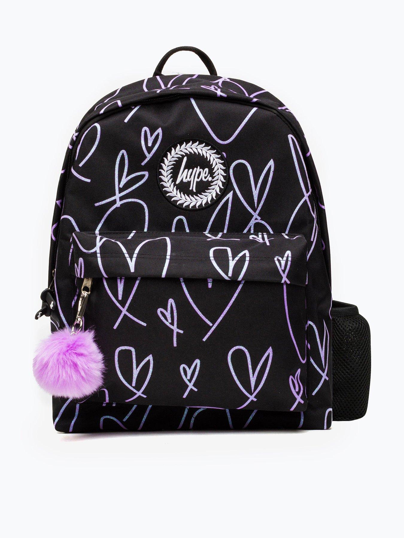 Hype Girls Glitter Scribble Hearts Backpack - Black
