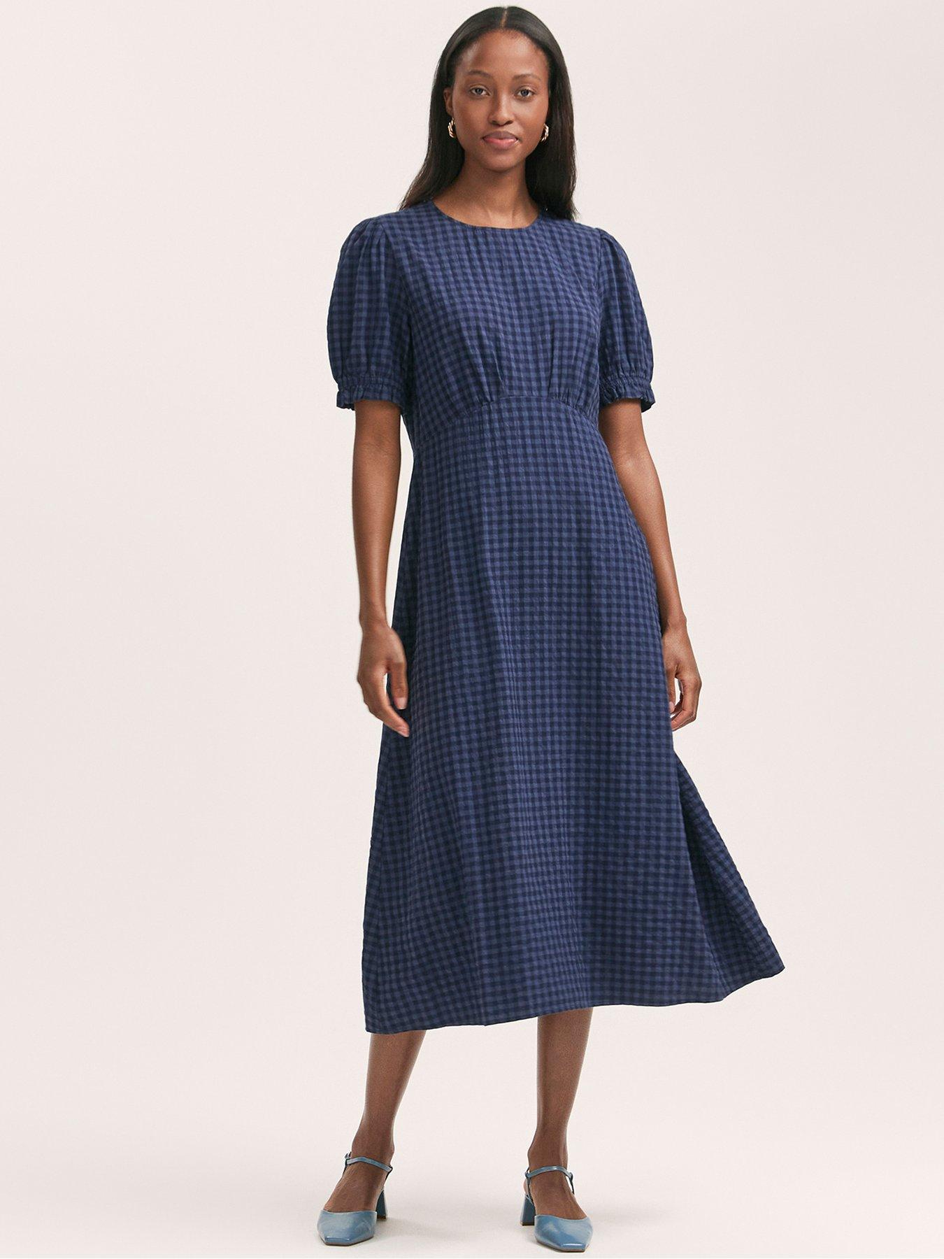 Finery Mela Gingham Midi Dress - Blue