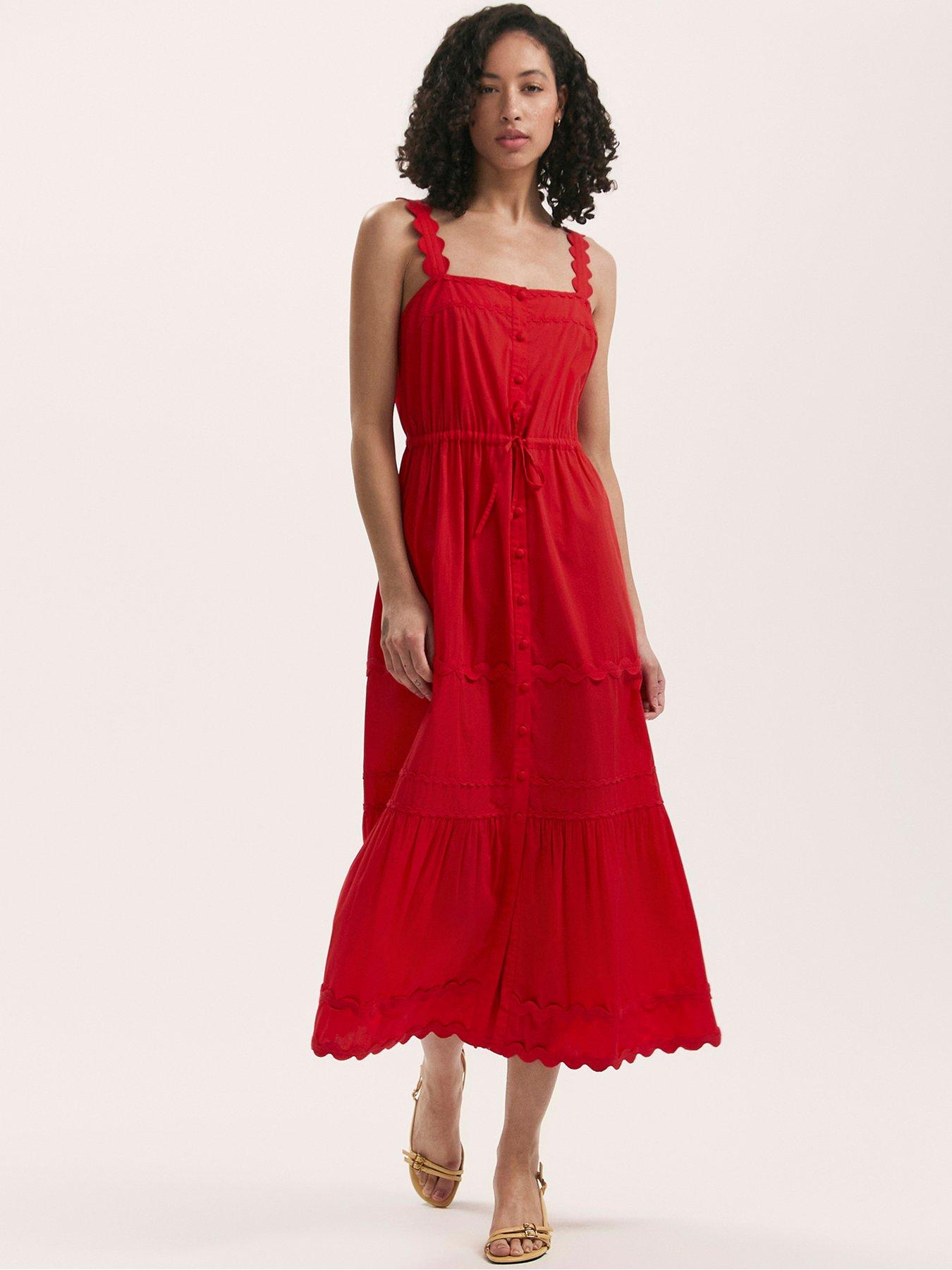 Image 1 of 4 of Finery Hallie Midi Dress - Red