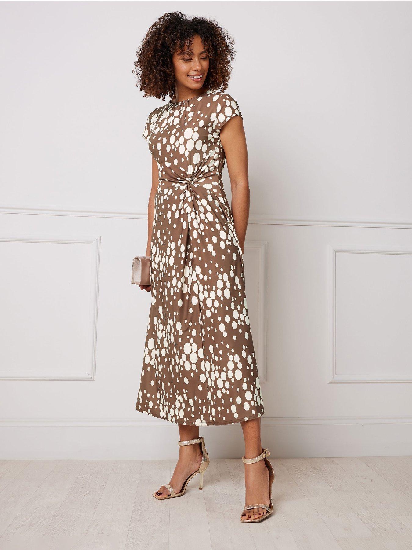 undefined Spot Twist Midi Dress  - Brown