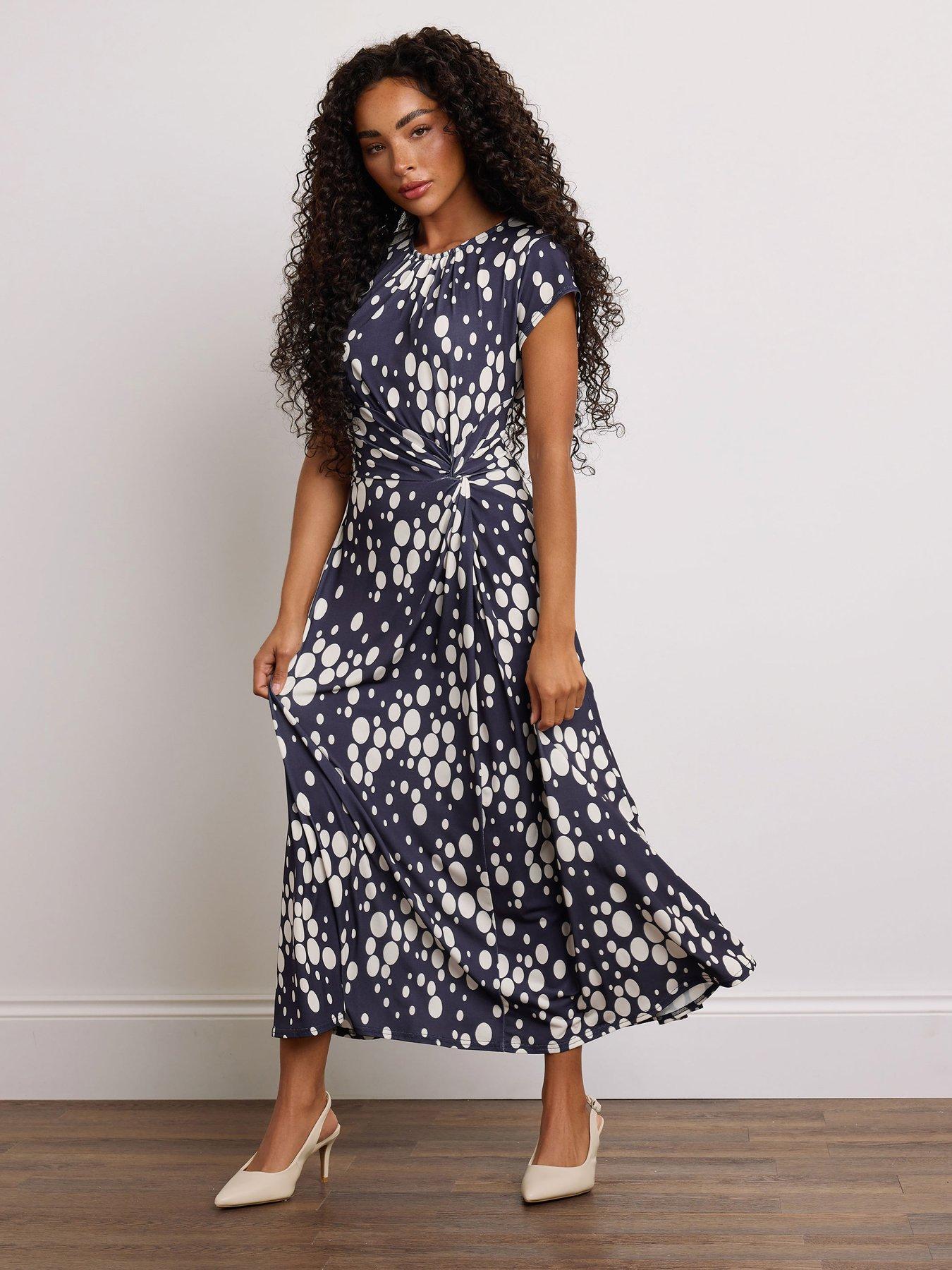 undefined Petite Spot Twist Midi Dress - Blue