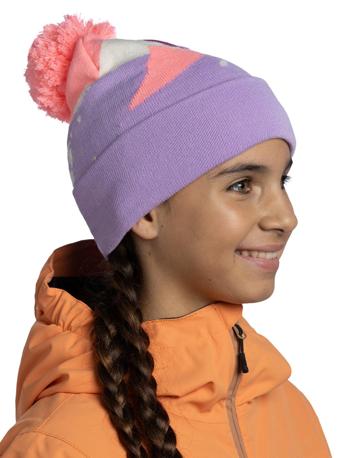 buff-girls-knitted-beanie-hat-purplestillFront