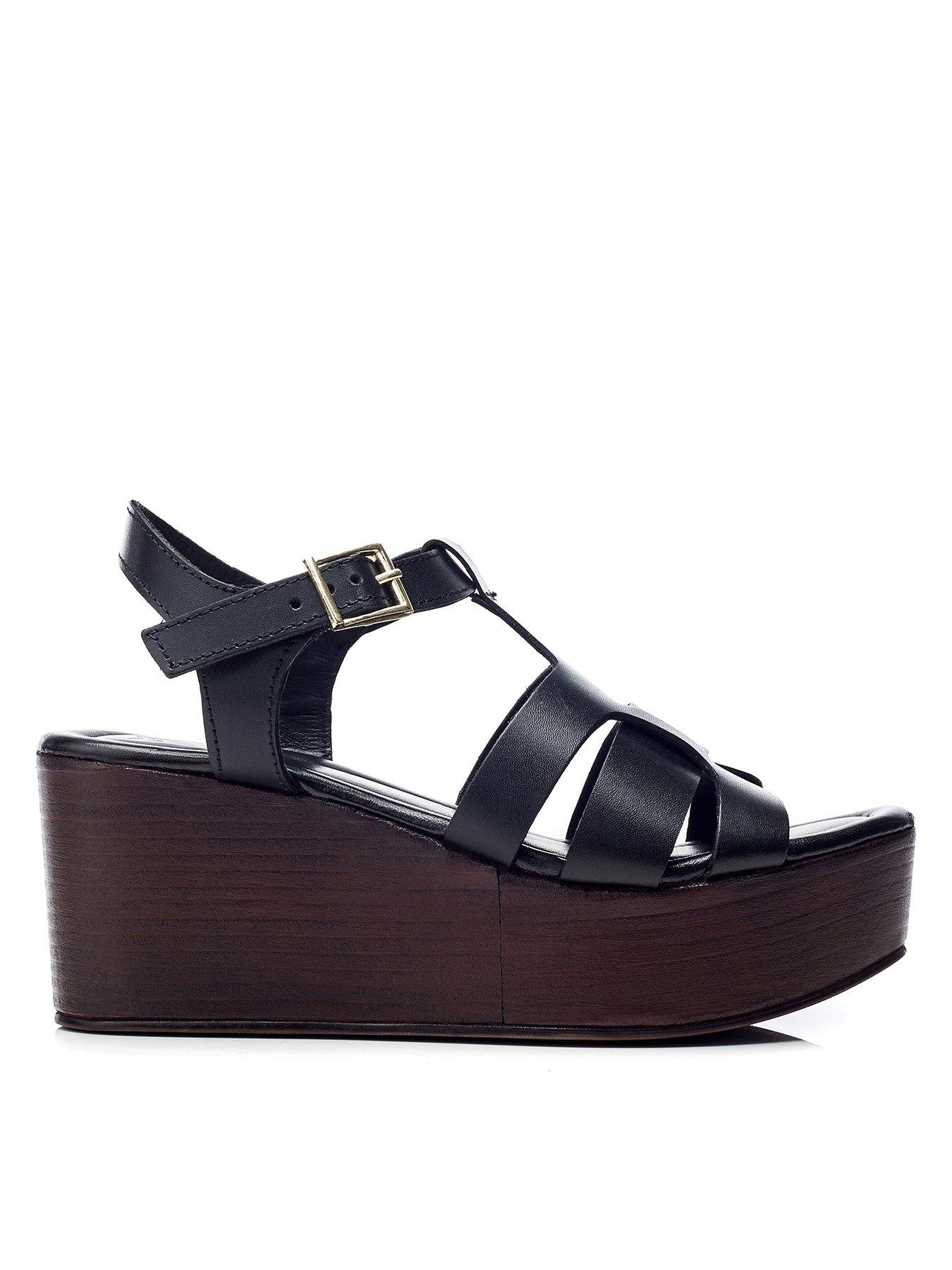 Moda In Pelle Quizette Leather Wedge Sandal - Black