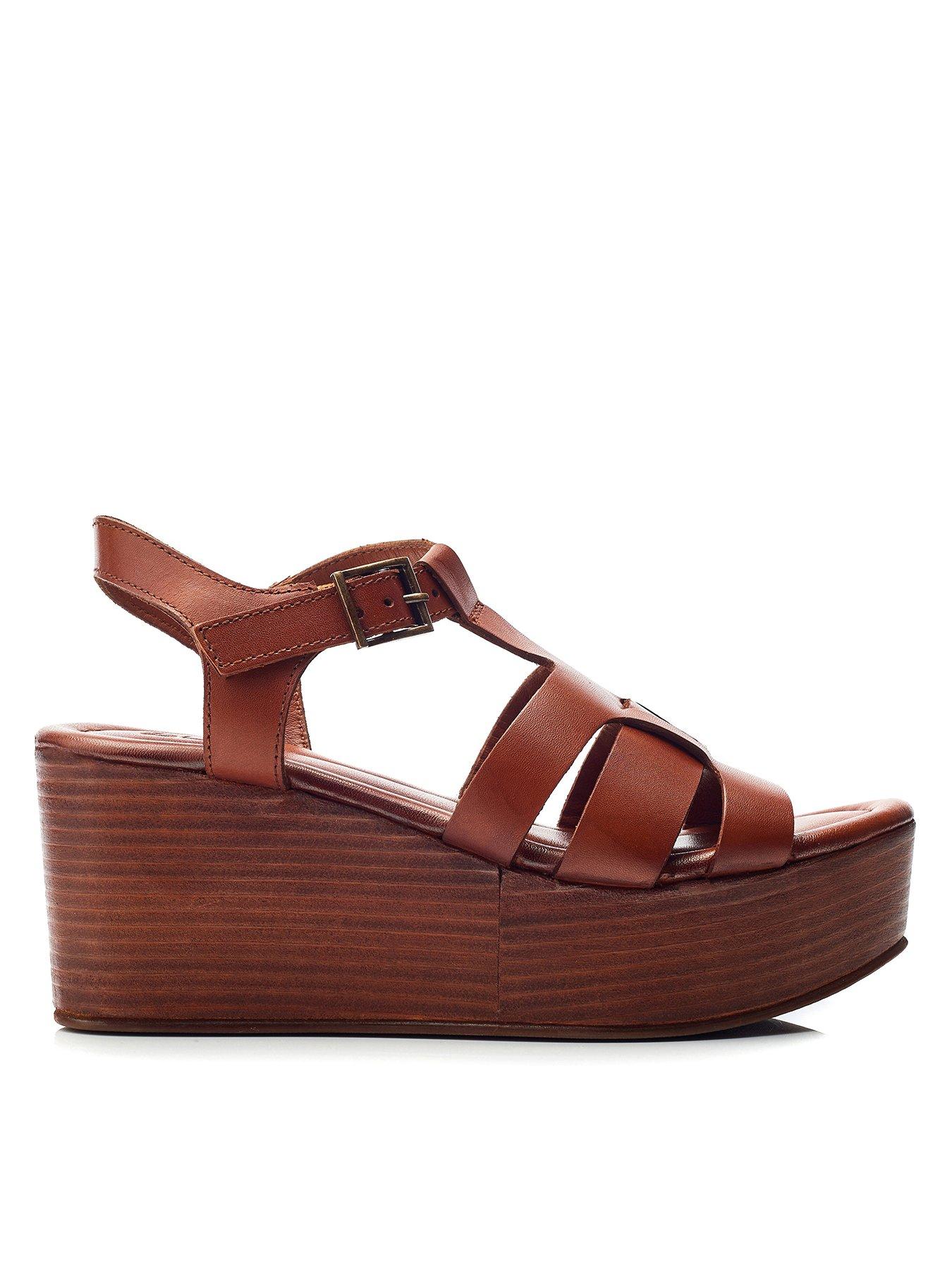 Moda In Pelle Quizette Leather Wedge Sandal - Tan