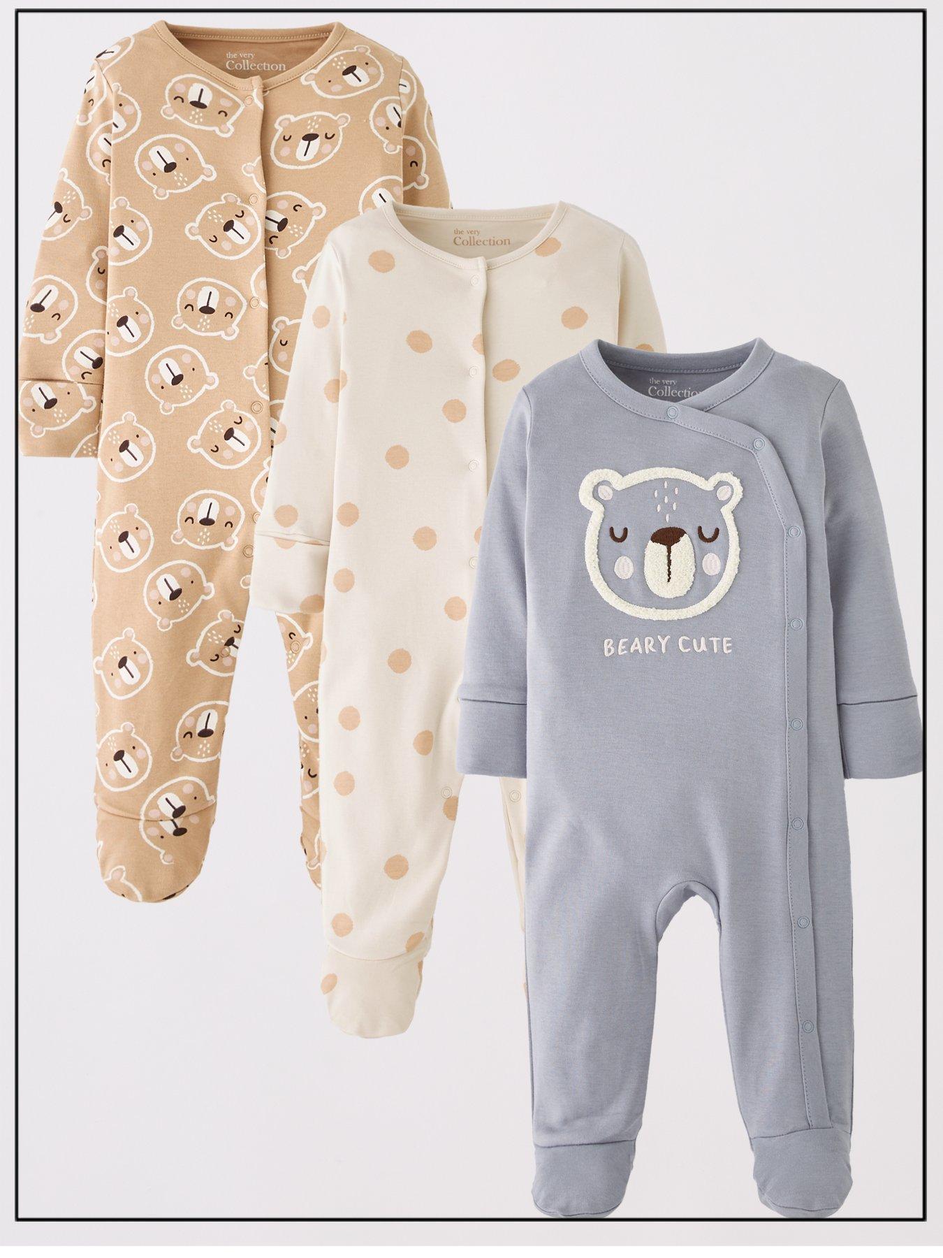 The Very Collection Baby Boys 3Pk Beary Cute Sleepsuits
