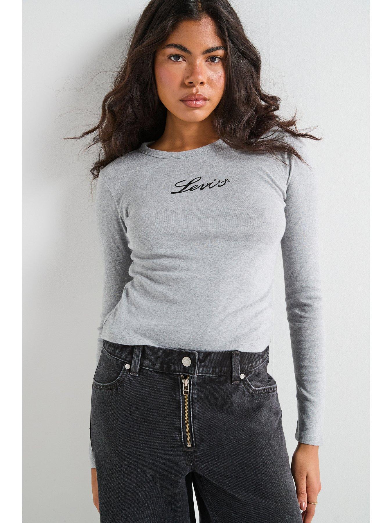 Levi's Graphic Rickie Long-Sleeve T-Shirt - Glitter Script Starstruck Heather - Grey