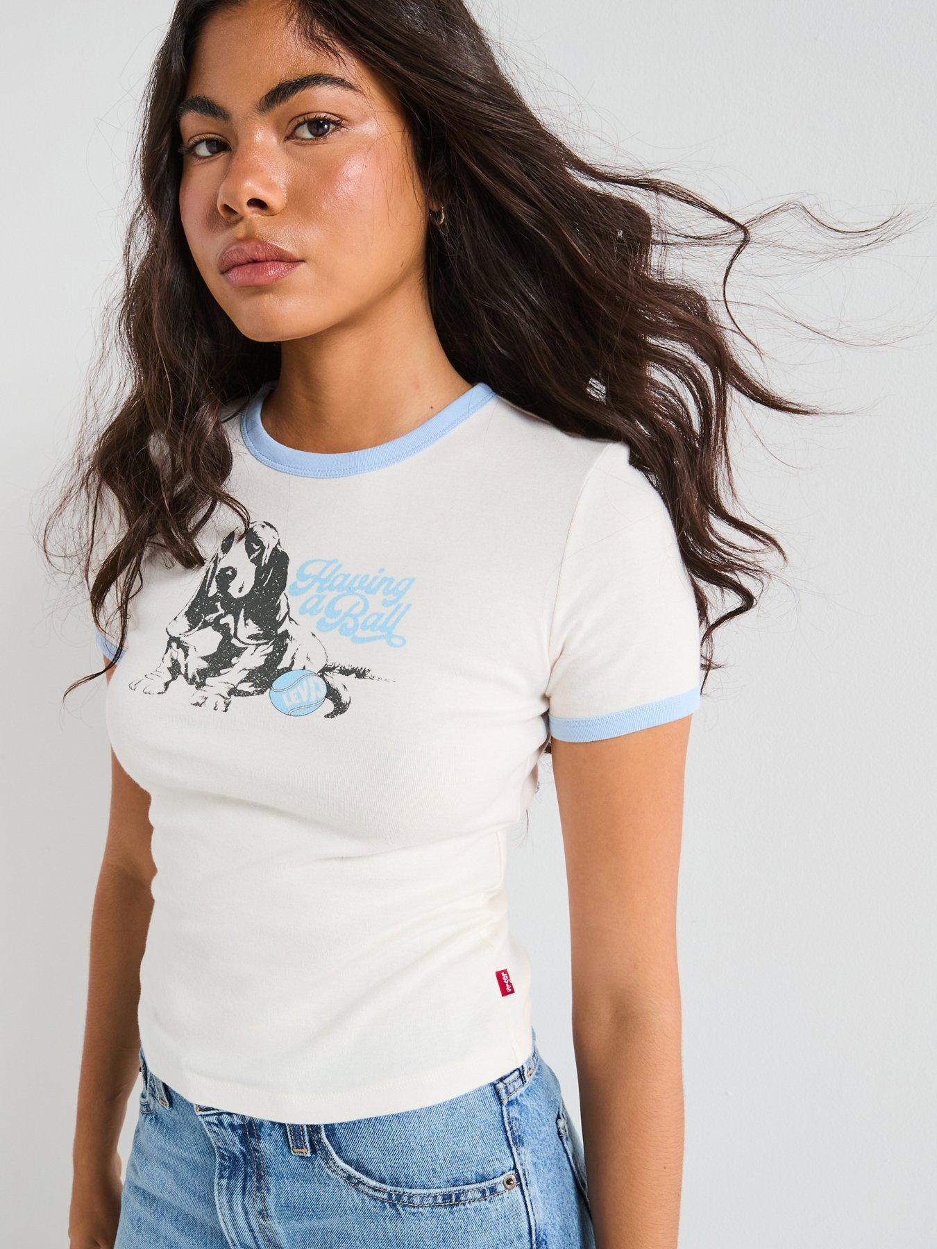 Levi's Graphic Ringer Rickie Tee - Having A Ball Dog Egret/chambray Blue