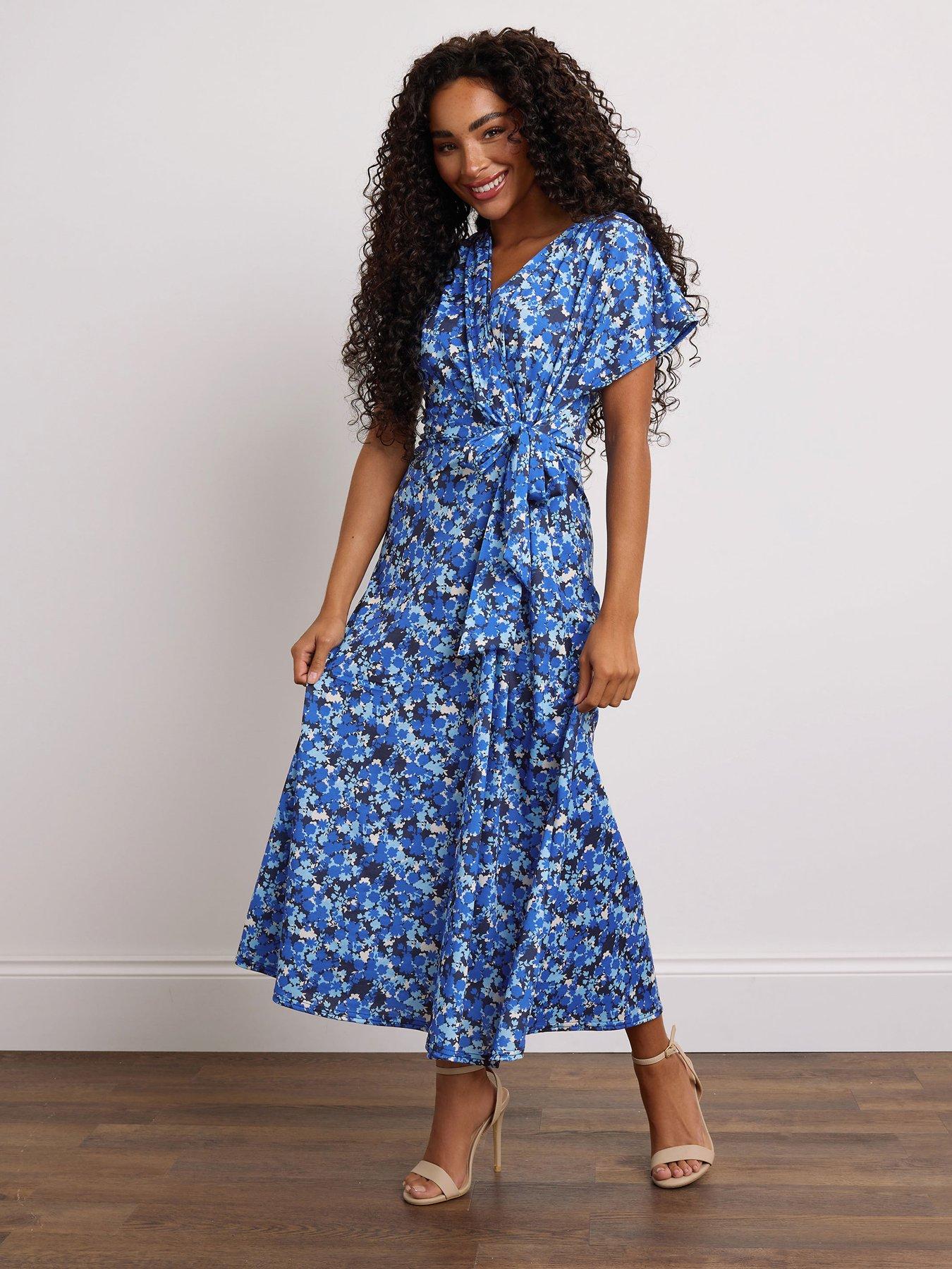 undefined Petite Floral Side Twist Dress - Blue