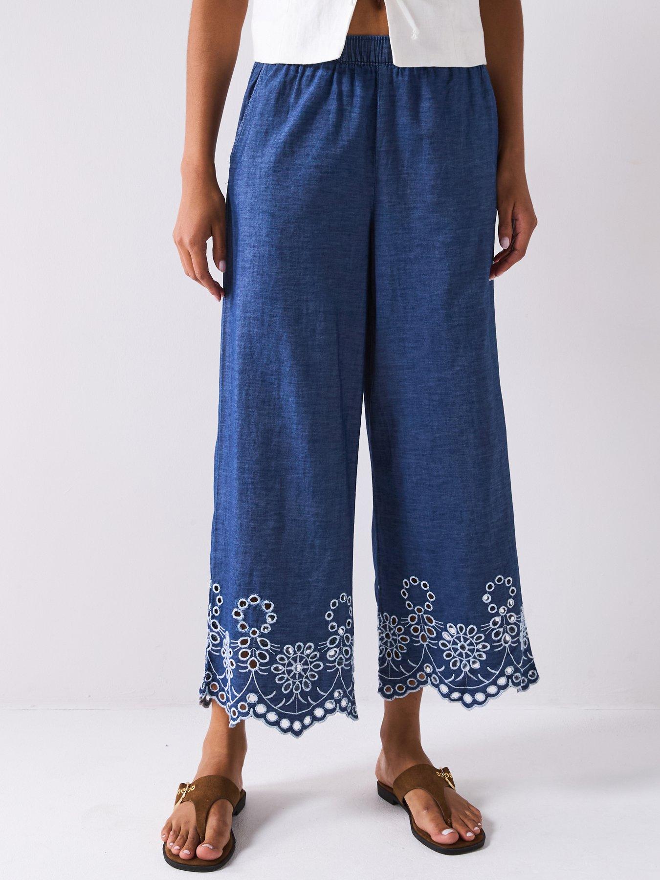 Image of JDY Margot High Waist Embroidery Ankle Pant - Blue