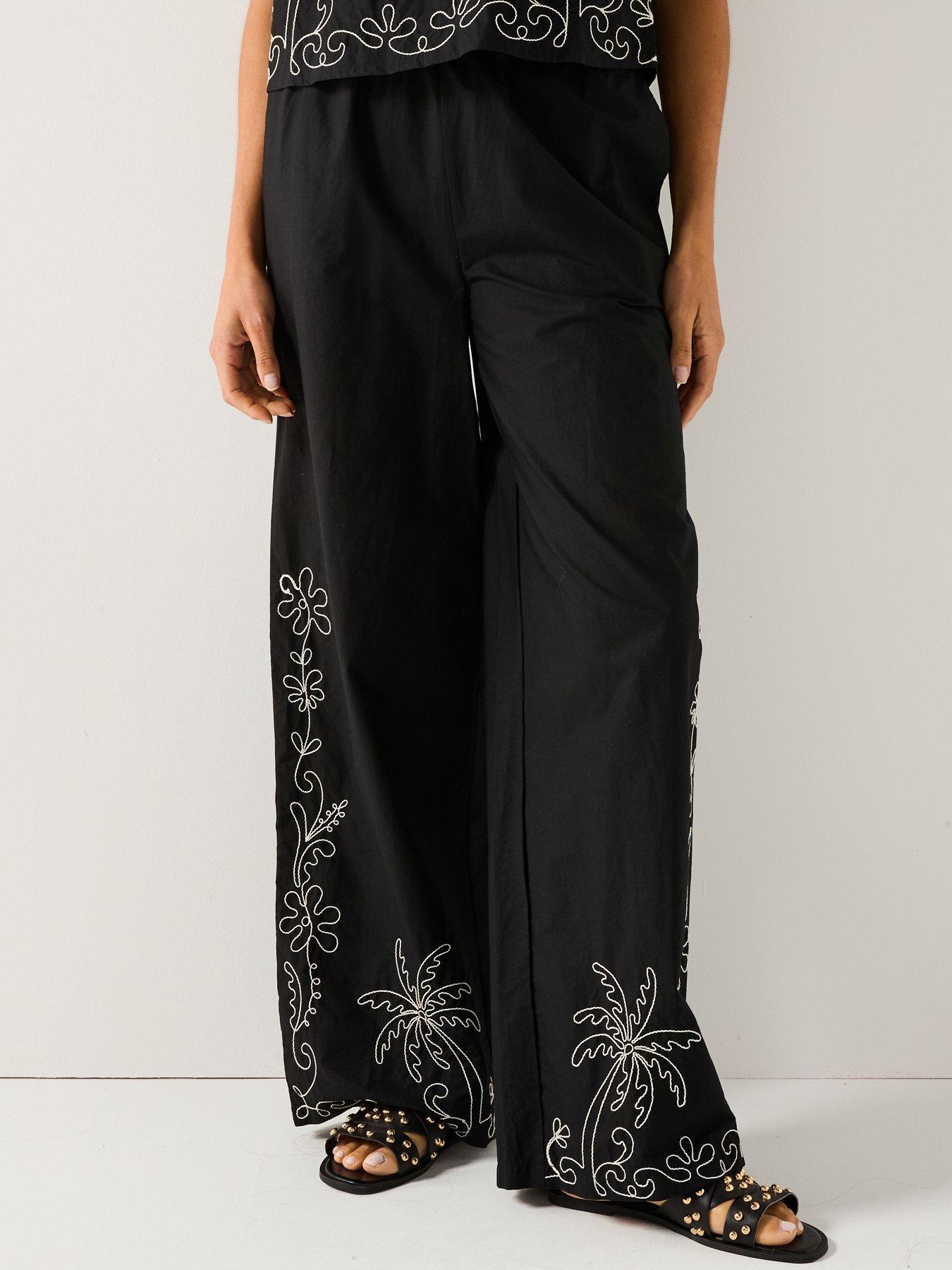 JDY Embroidered Woven Trousers - Black