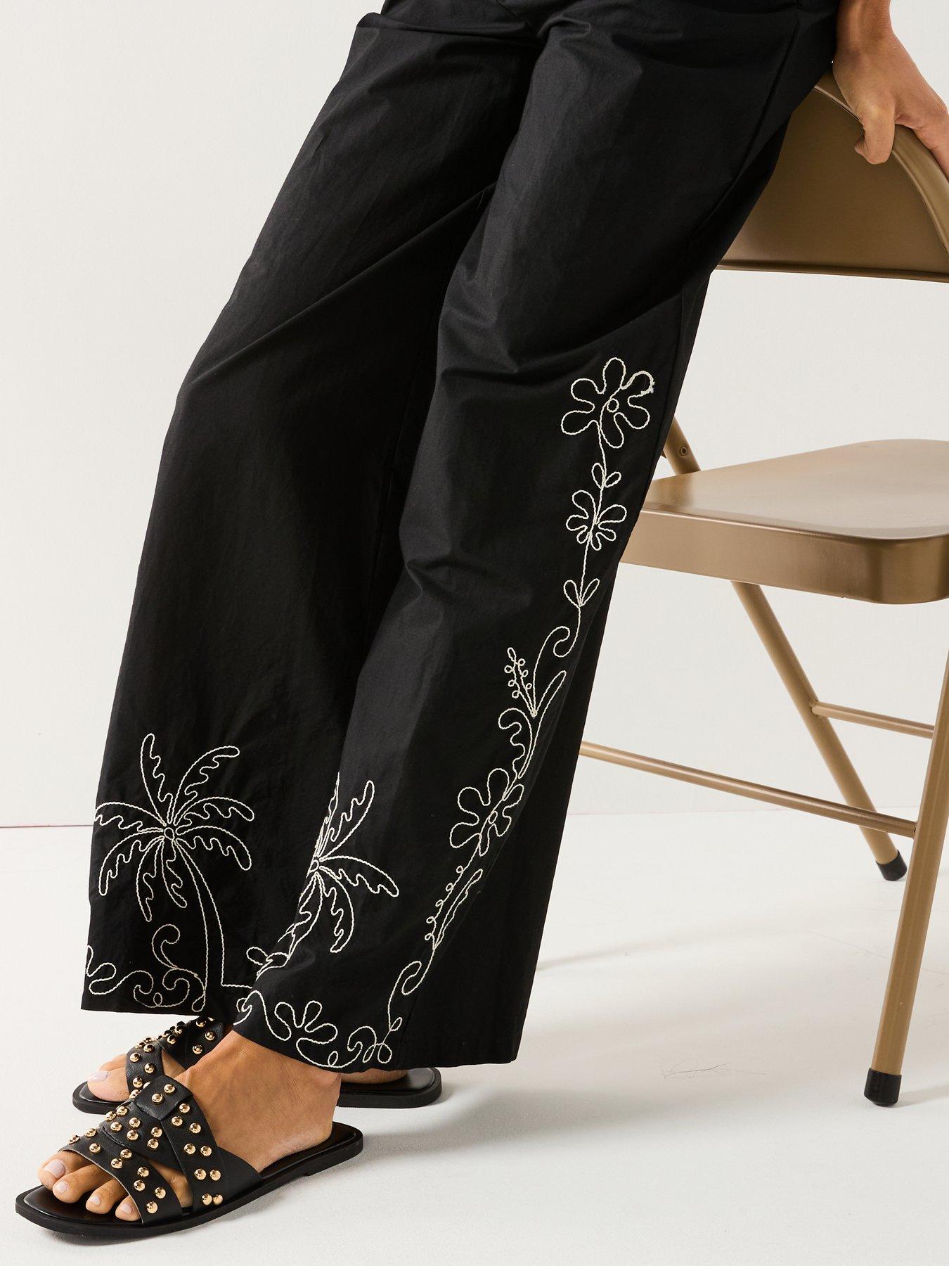 Image 4 of 4 of JDY Embroidered Woven Trousers - Black