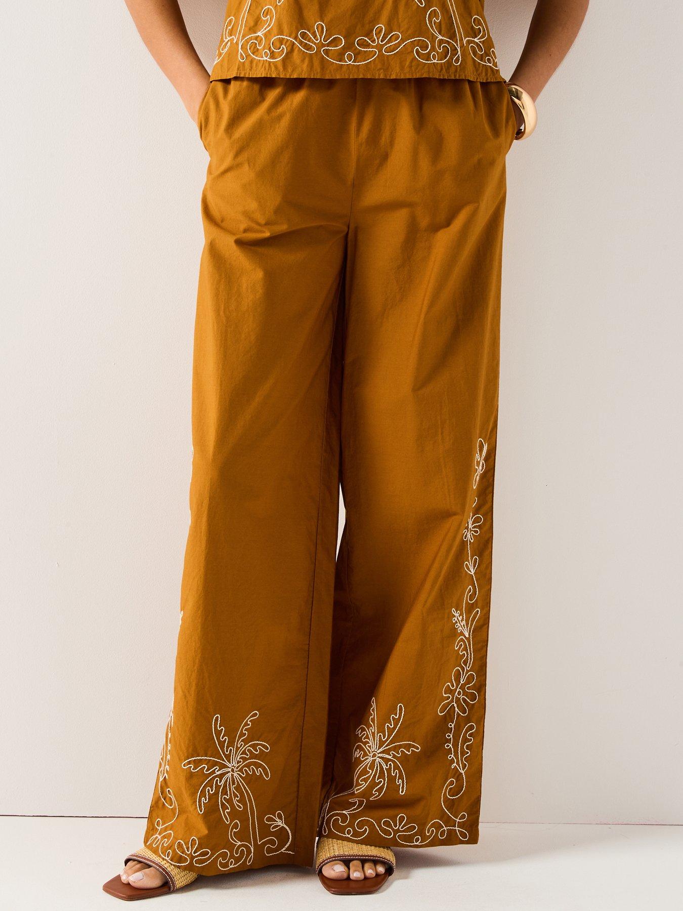 Image 1 of 4 of JDY Embroidered Woven Trousers - Mustard