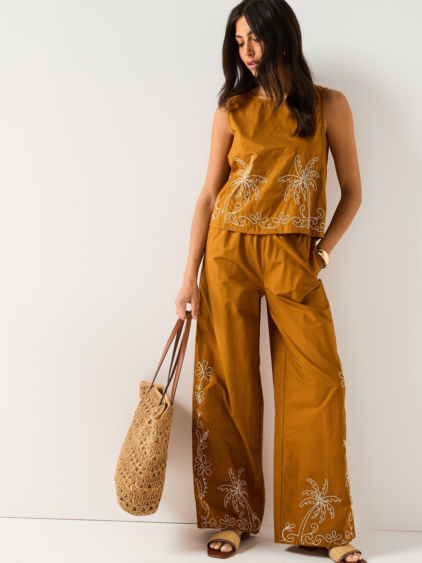 Image 3 of 4 of JDY Embroidered Woven Trousers - Mustard