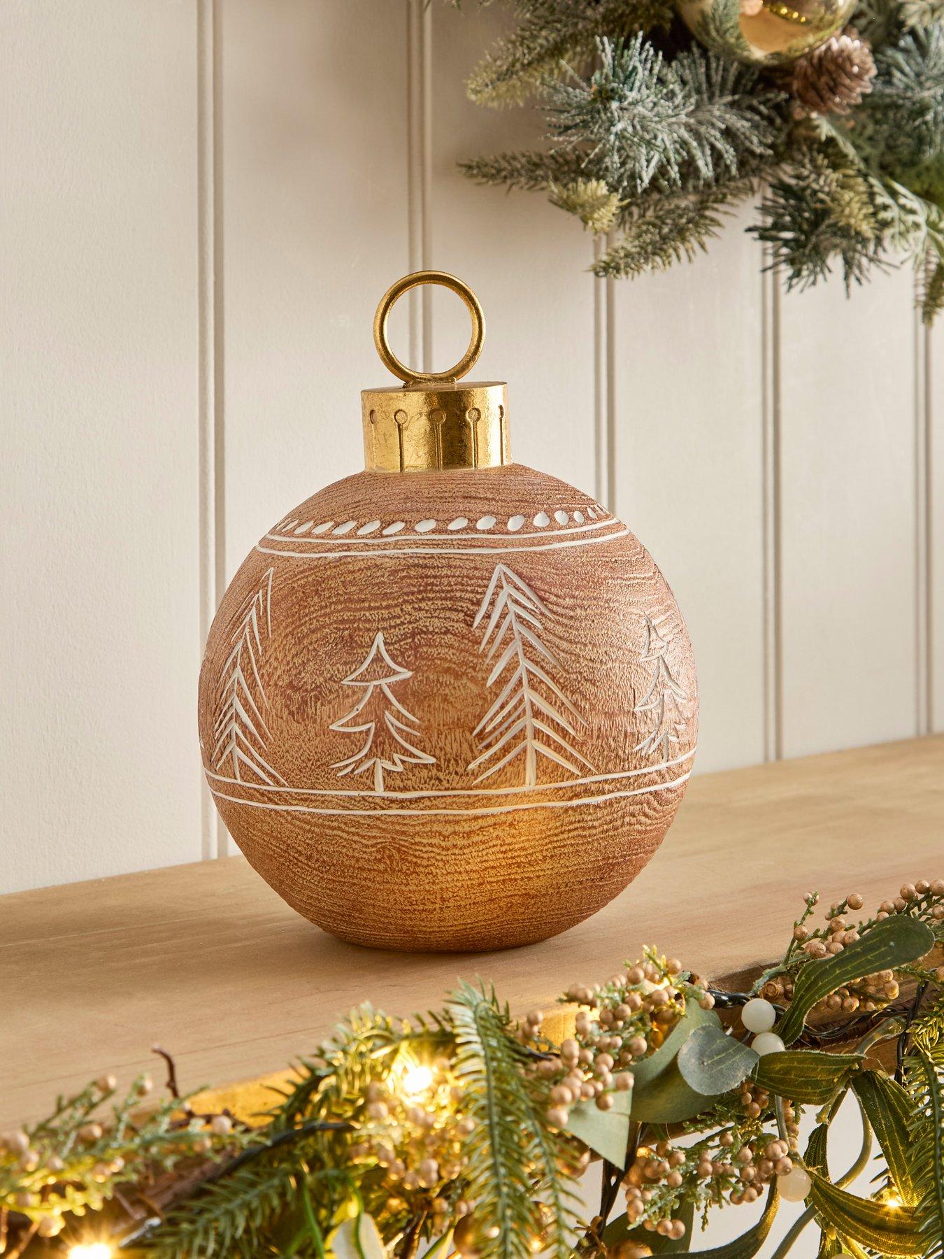Festive 19 cm Woodgrain Tabletop Bauble Christmas Decoration