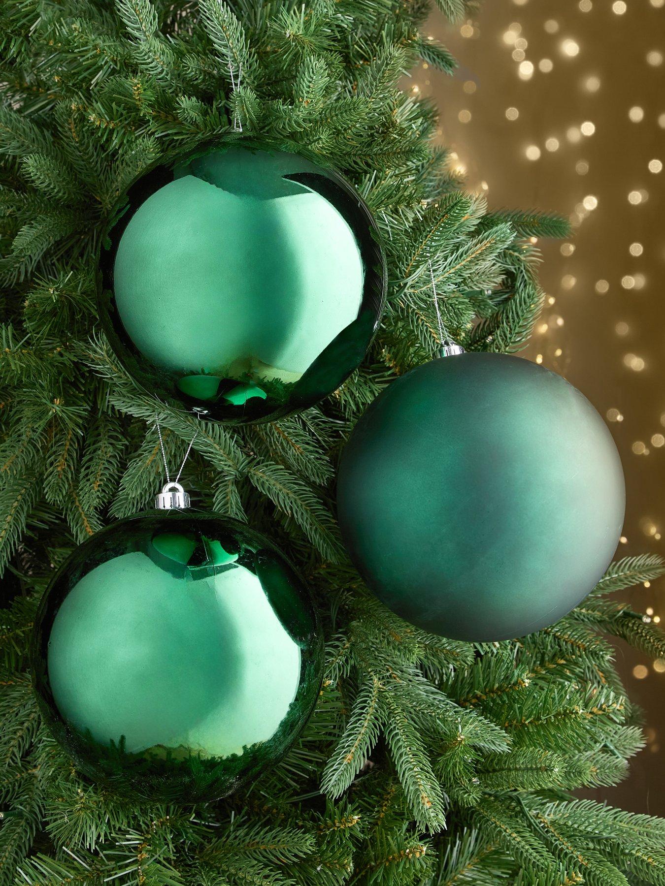 Festive Set of 3 Jumbo 20 cm Christmas Baubles - Green