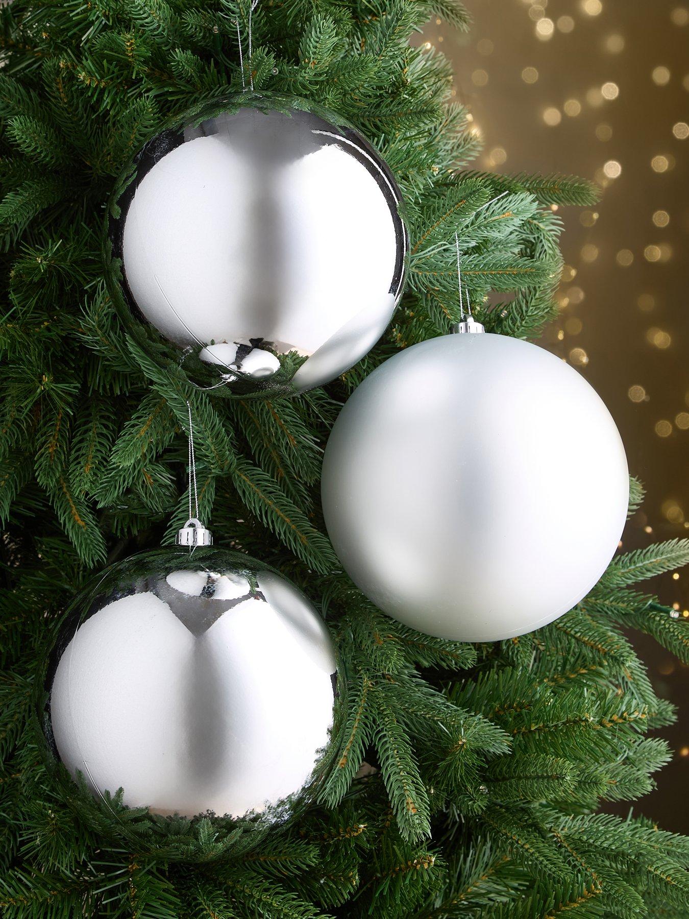 Festive Set of 3 Jumbo 20 cm Christmas Baubles - Silver