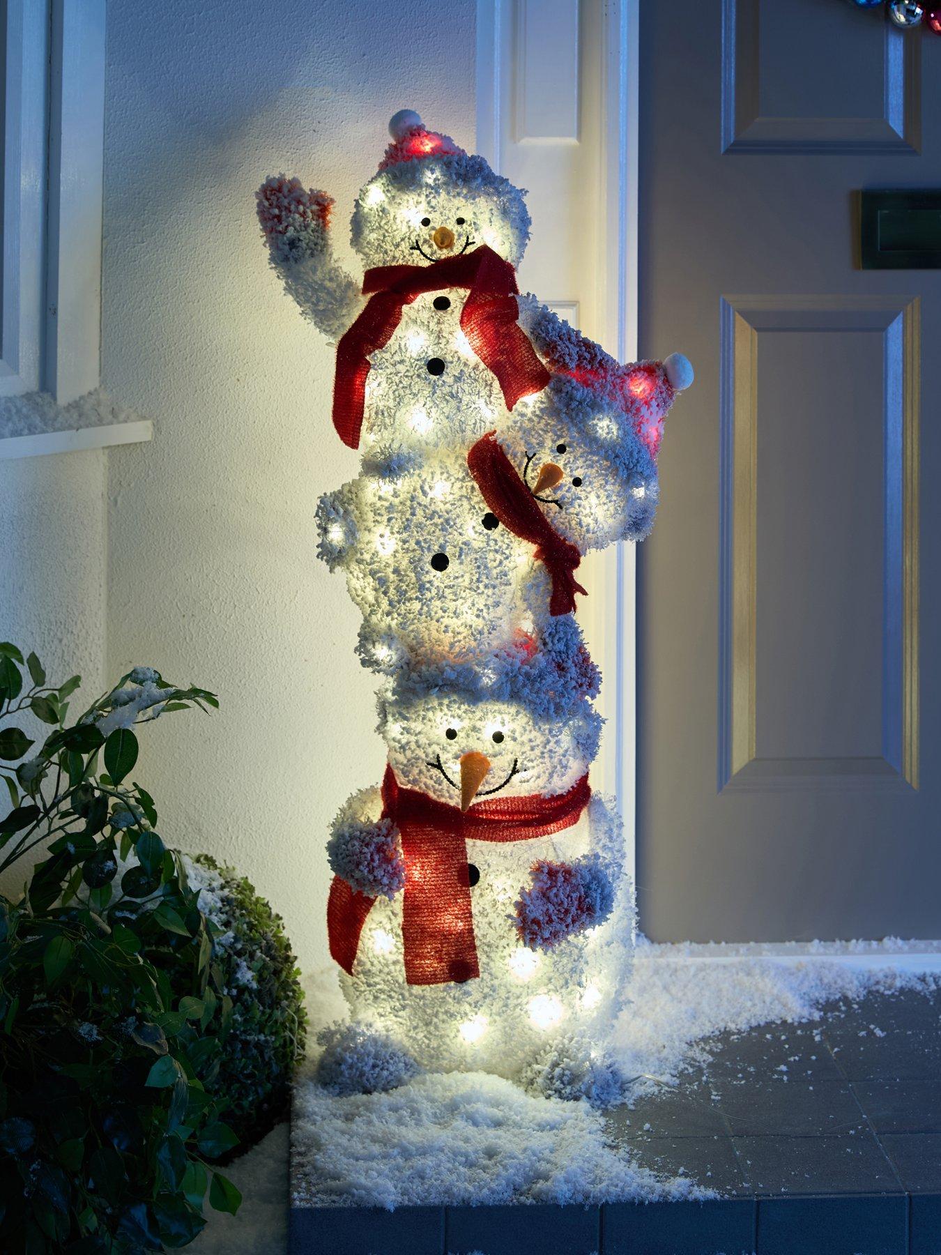 Festive 105 cm Lit Snowy Snowman Family Outdoor Christmas Decoration