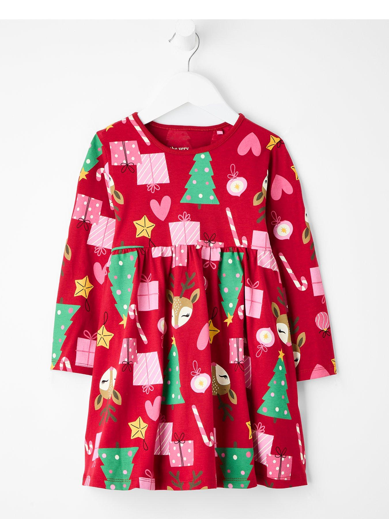 The Very Collection Girls Jersey Christmas Dress - Red