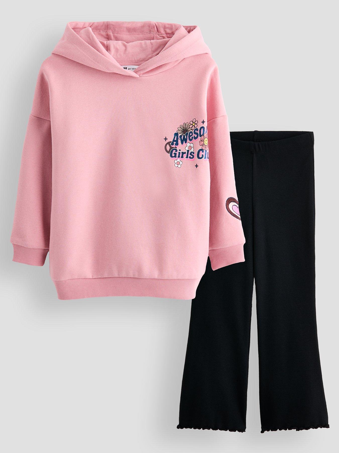 The Very Collection Girls Long Line Back Graphic Sweat And Legging Set - Pink