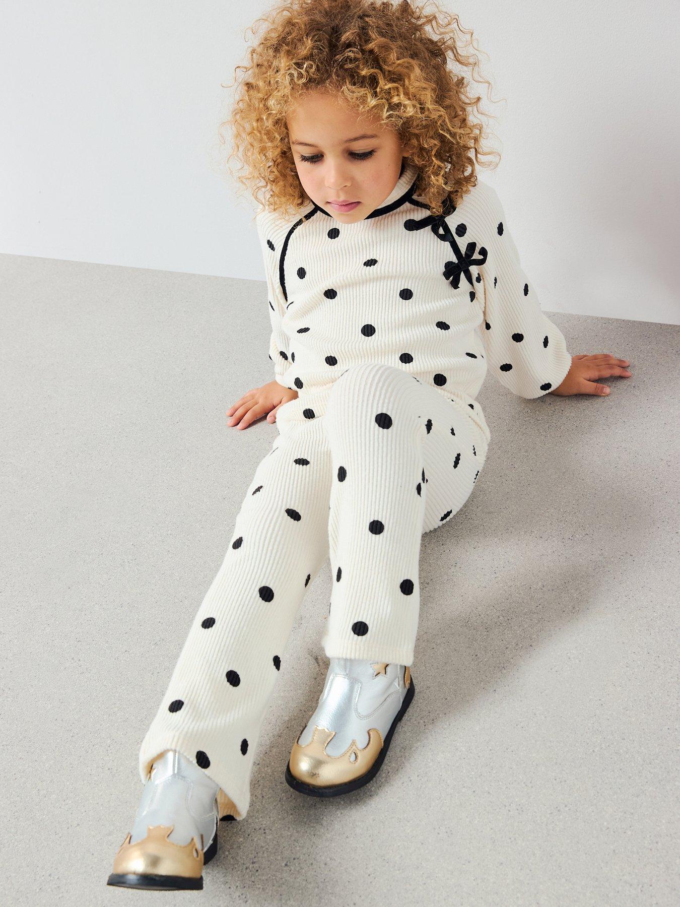 Image 1 of 6 of The Very Collection Girls Soft Touch Polka Dot With Velvet Bow Trims Set - Black/White