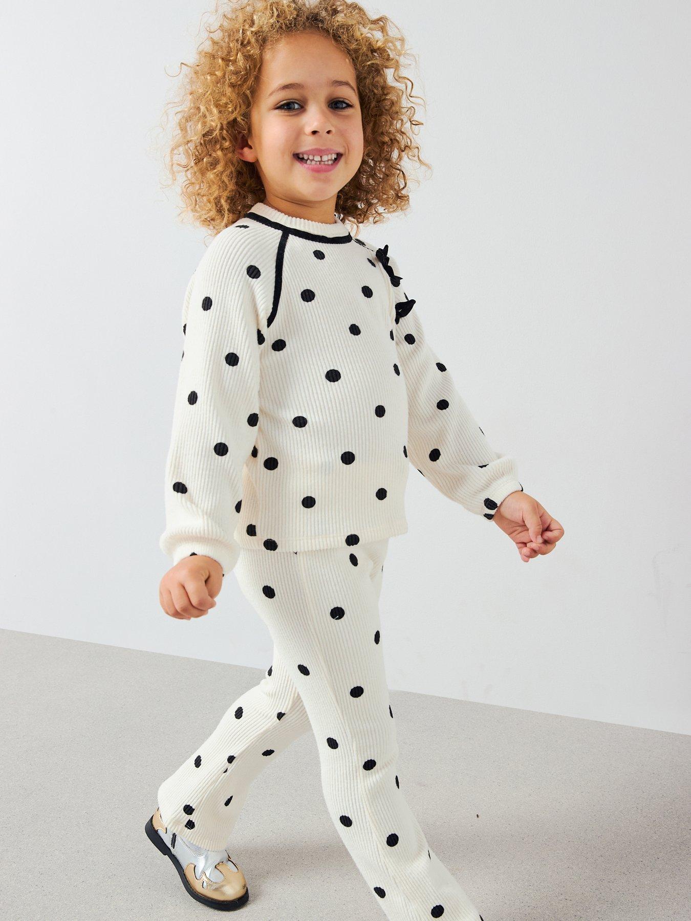 Image 4 of 6 of The Very Collection Girls Soft Touch Polka Dot With Velvet Bow Trims Set - Black/White