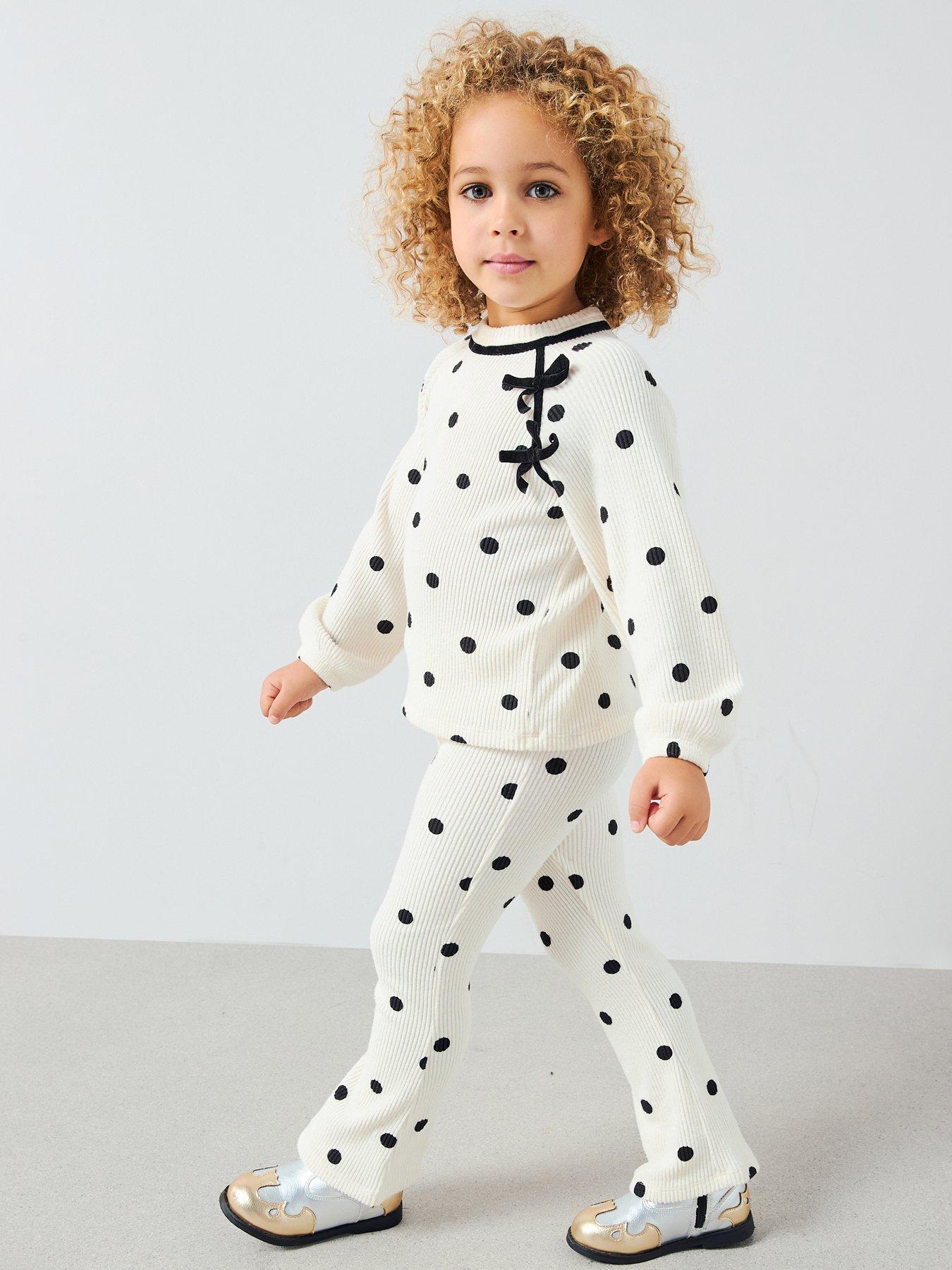 Image 5 of 6 of The Very Collection Girls Soft Touch Polka Dot With Velvet Bow Trims Set - Black/White