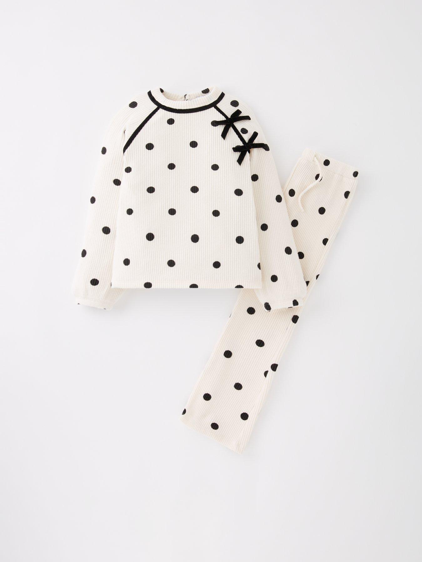 Image 6 of 6 of The Very Collection Girls Soft Touch Polka Dot With Velvet Bow Trims Set - Black/White