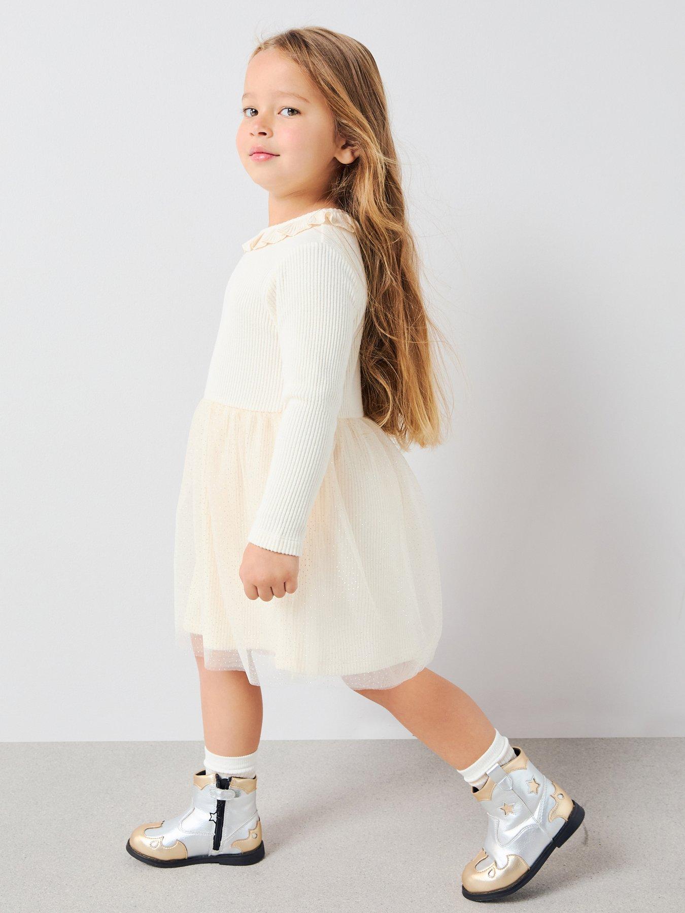 white fall mini dress Girls Floral Square Neck Dress main image 1