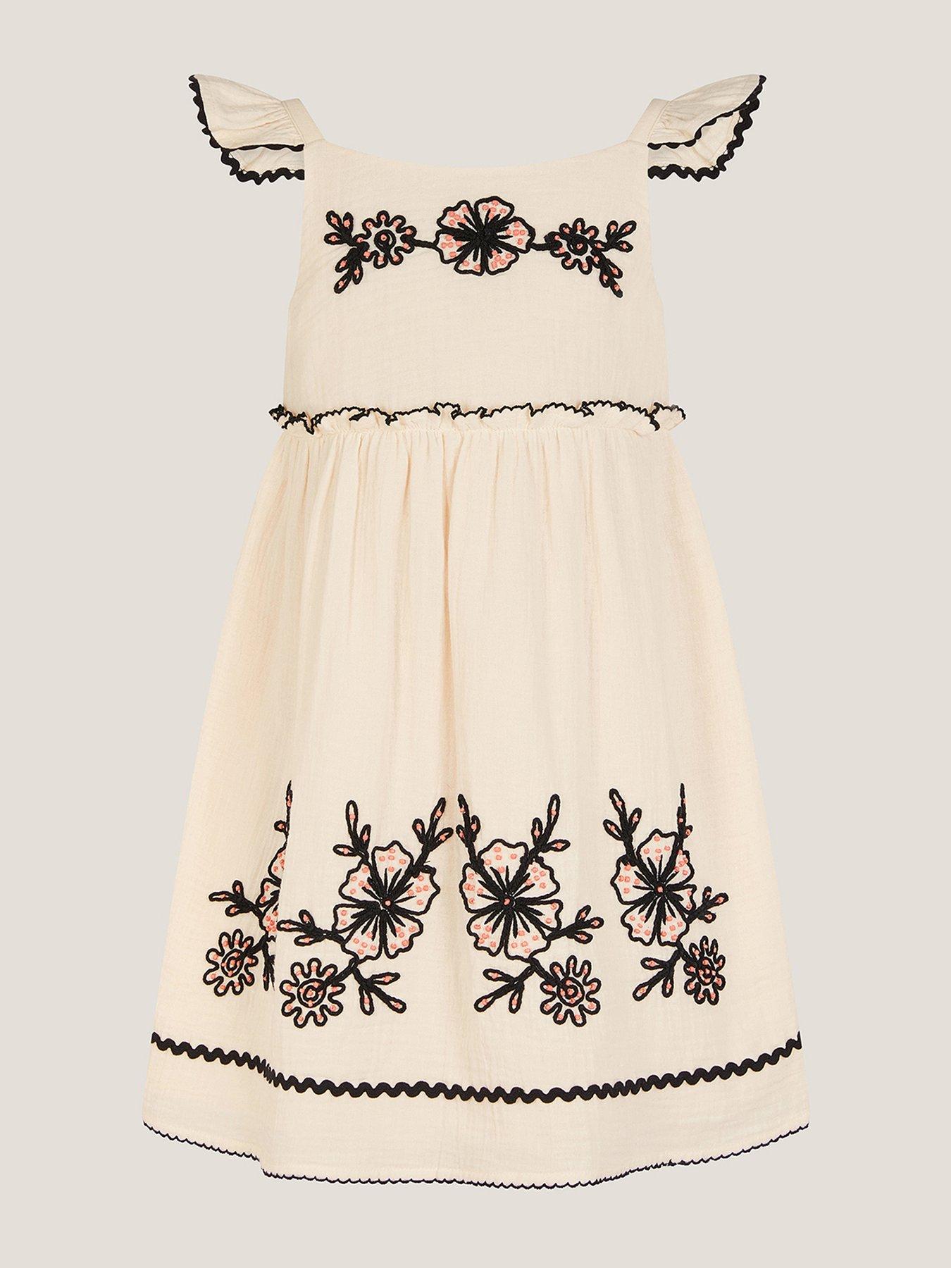 Image 2 of 4 of Monsoon Girls Floral Cornelli Embroidered Dress - Light Cream