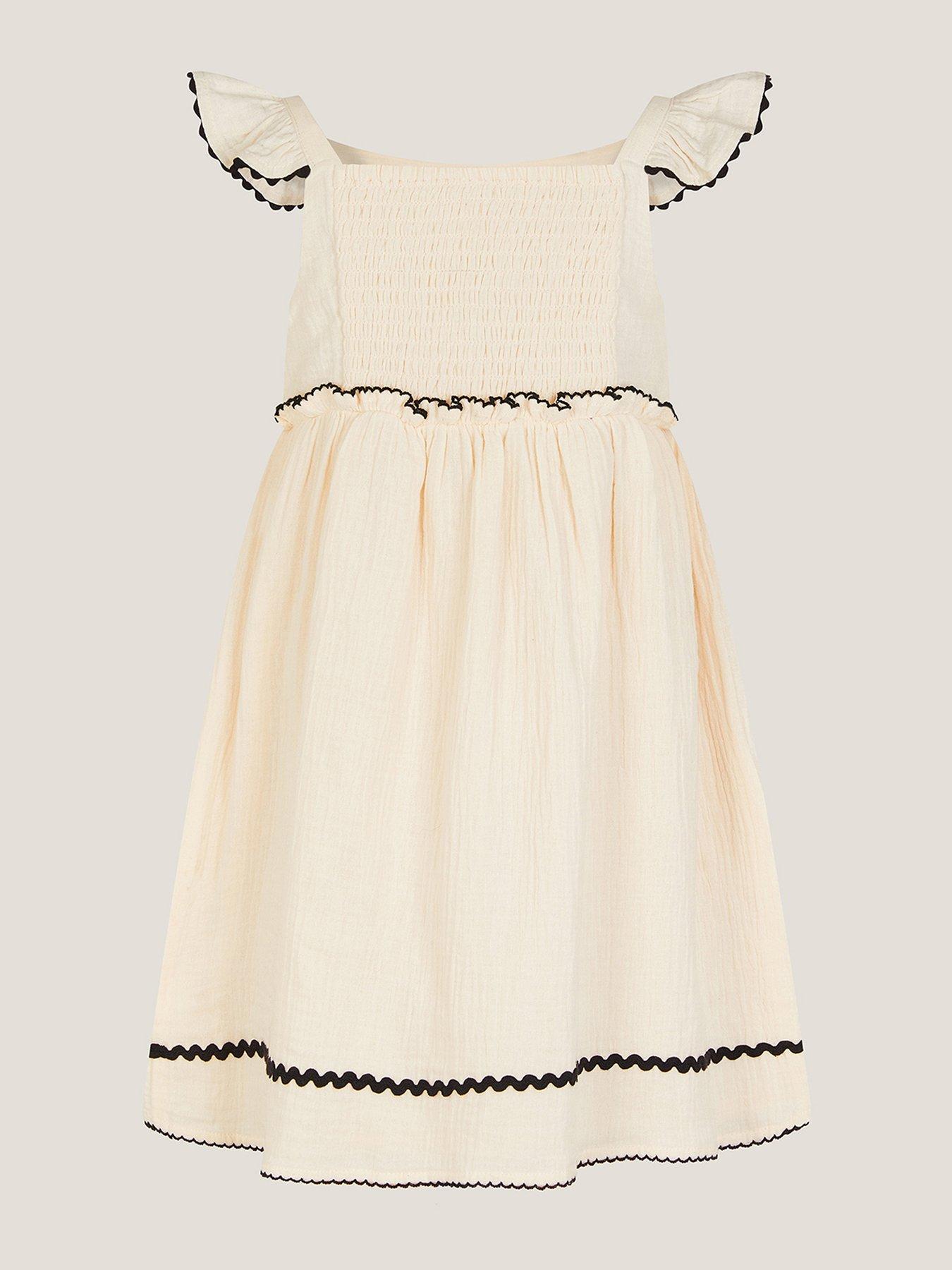 Image 3 of 4 of Monsoon Girls Floral Cornelli Embroidered Dress - Light Cream