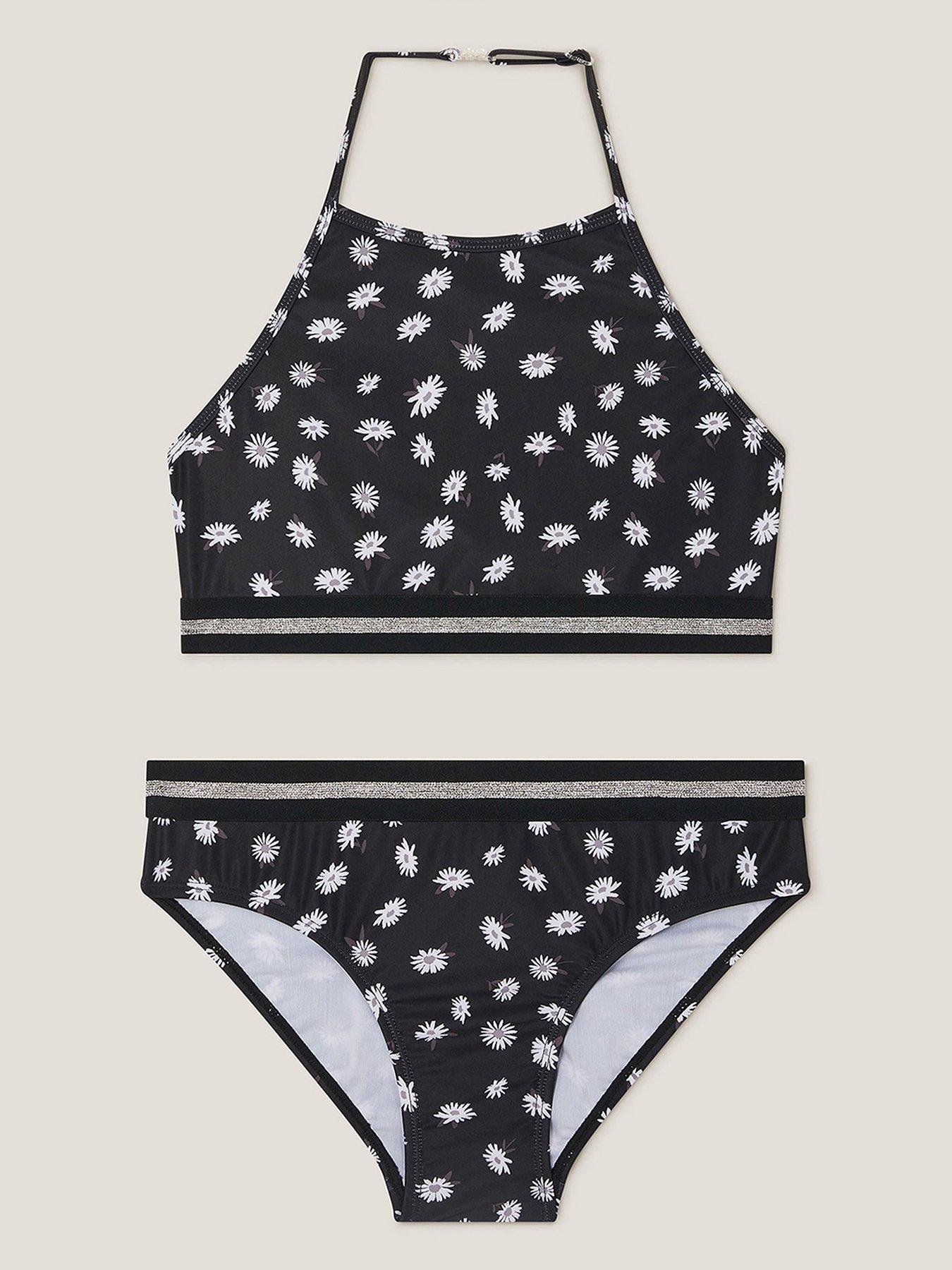 undefined Girls Daisy Print Halter Bikini Set - Black