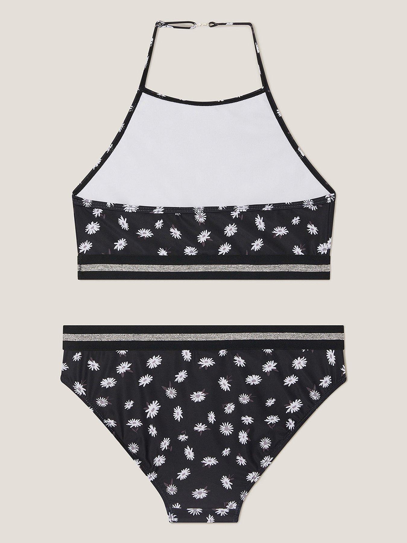 Image 2 of 3 of Monsoon Girls Daisy Print Halter Bikini Set - Black