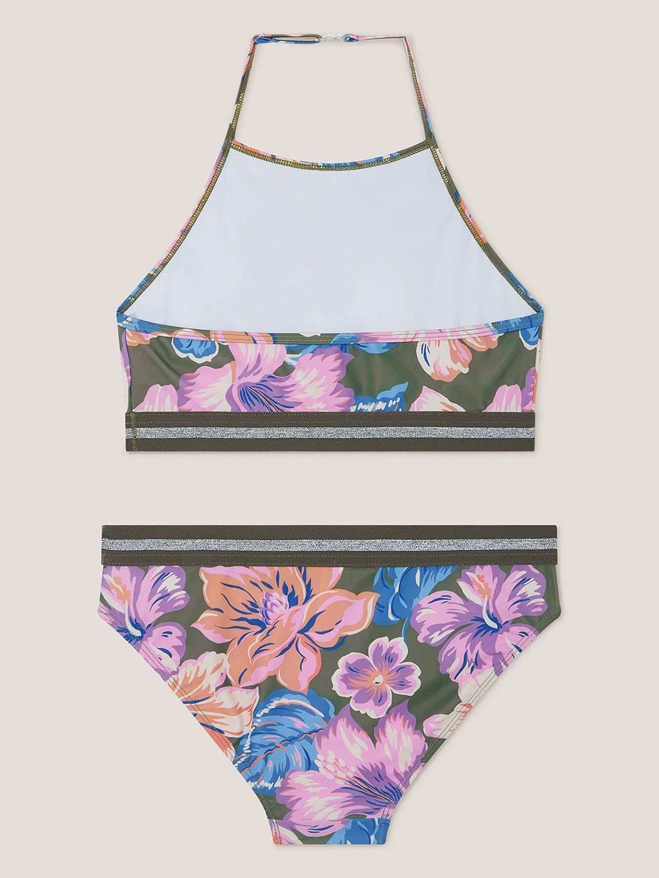Image 2 of 3 of Monsoon Girls Floral Sparkle Bikini Set - Khaki