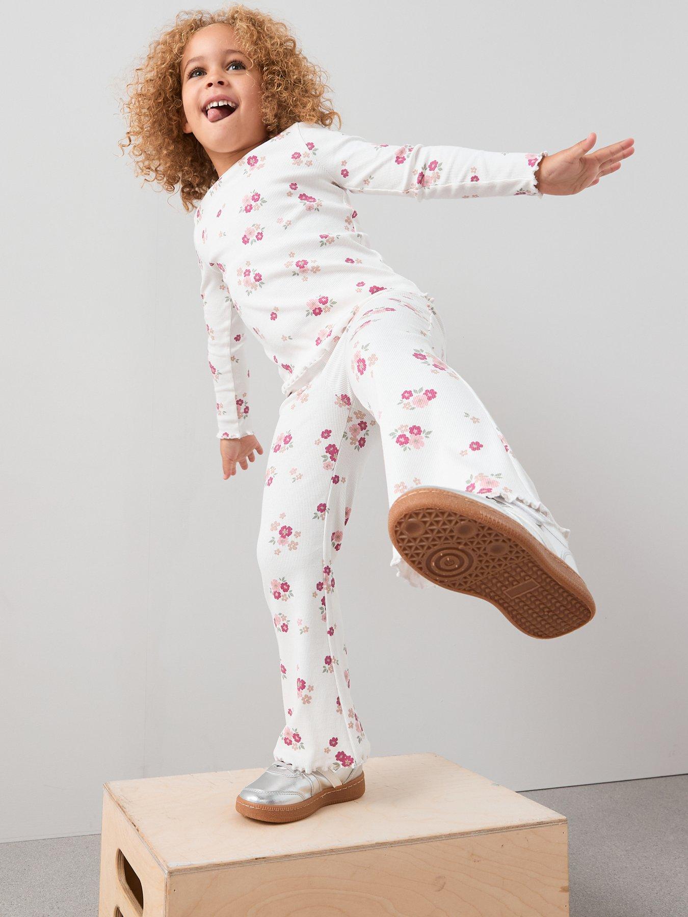 Mini V by Very Girls Floral Rib Flare Legging Set - Print