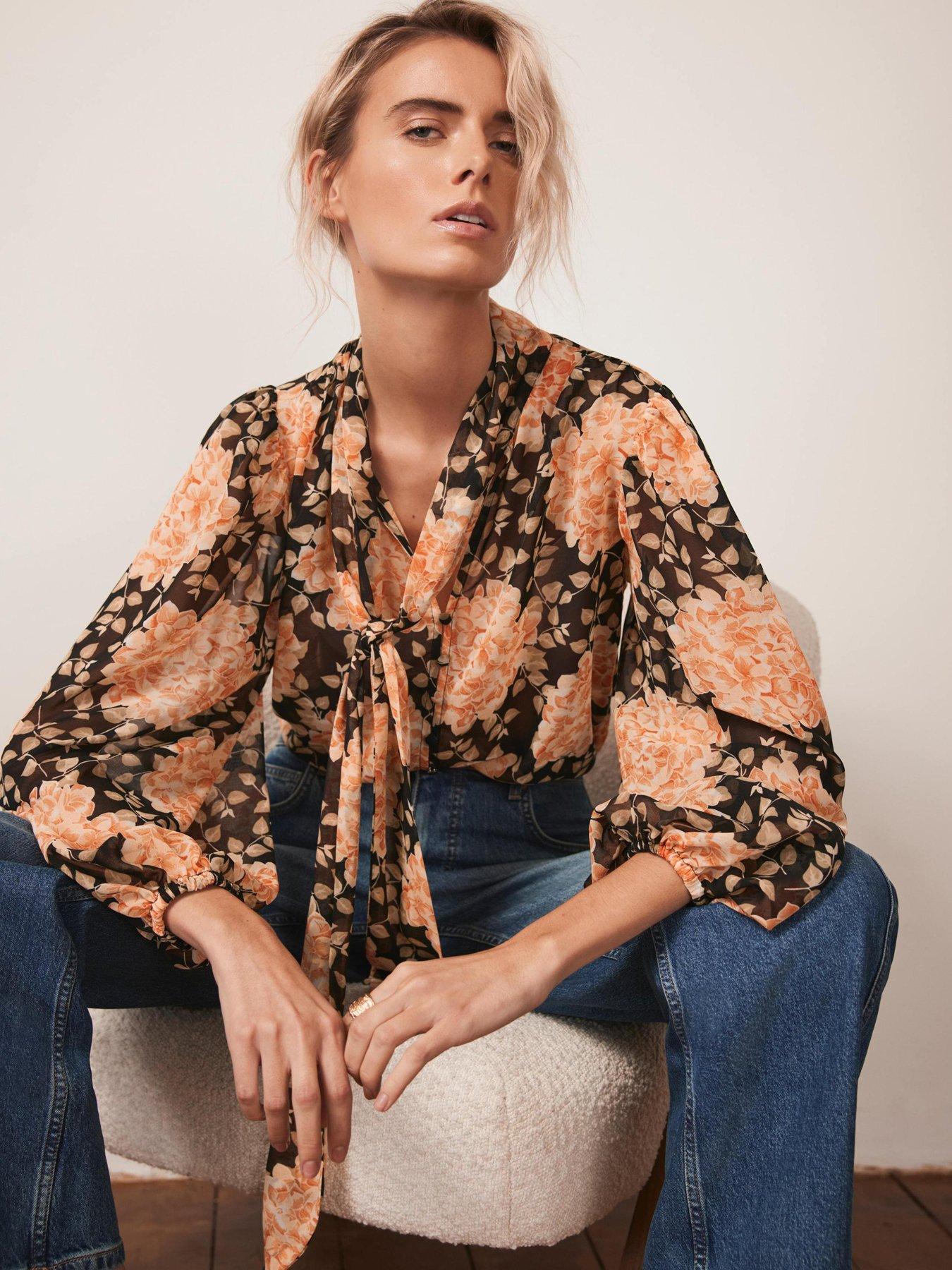 Image 1 of 6 of Mint Velvet Floral Print Blouse - Orange