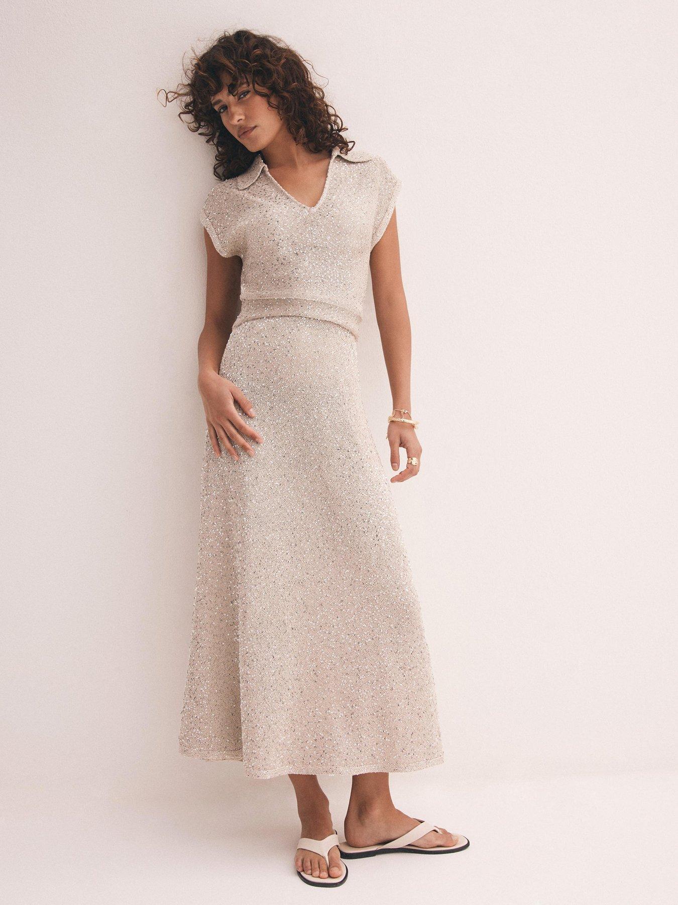 mint-velvet-neutral-sequin-midi-dress-beigestillFront