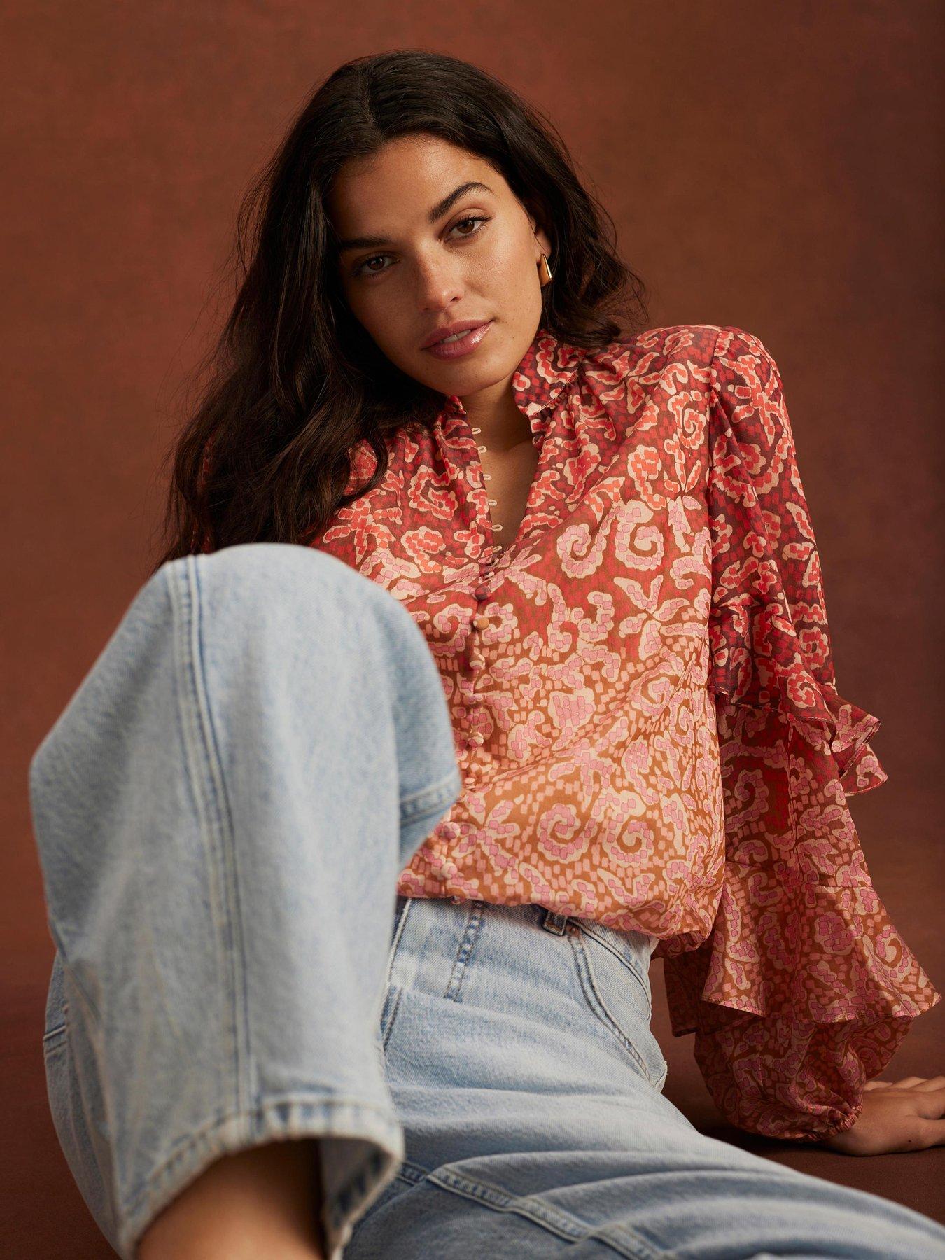 Image 1 of 6 of Mint Velvet Geo Print Top - Orange