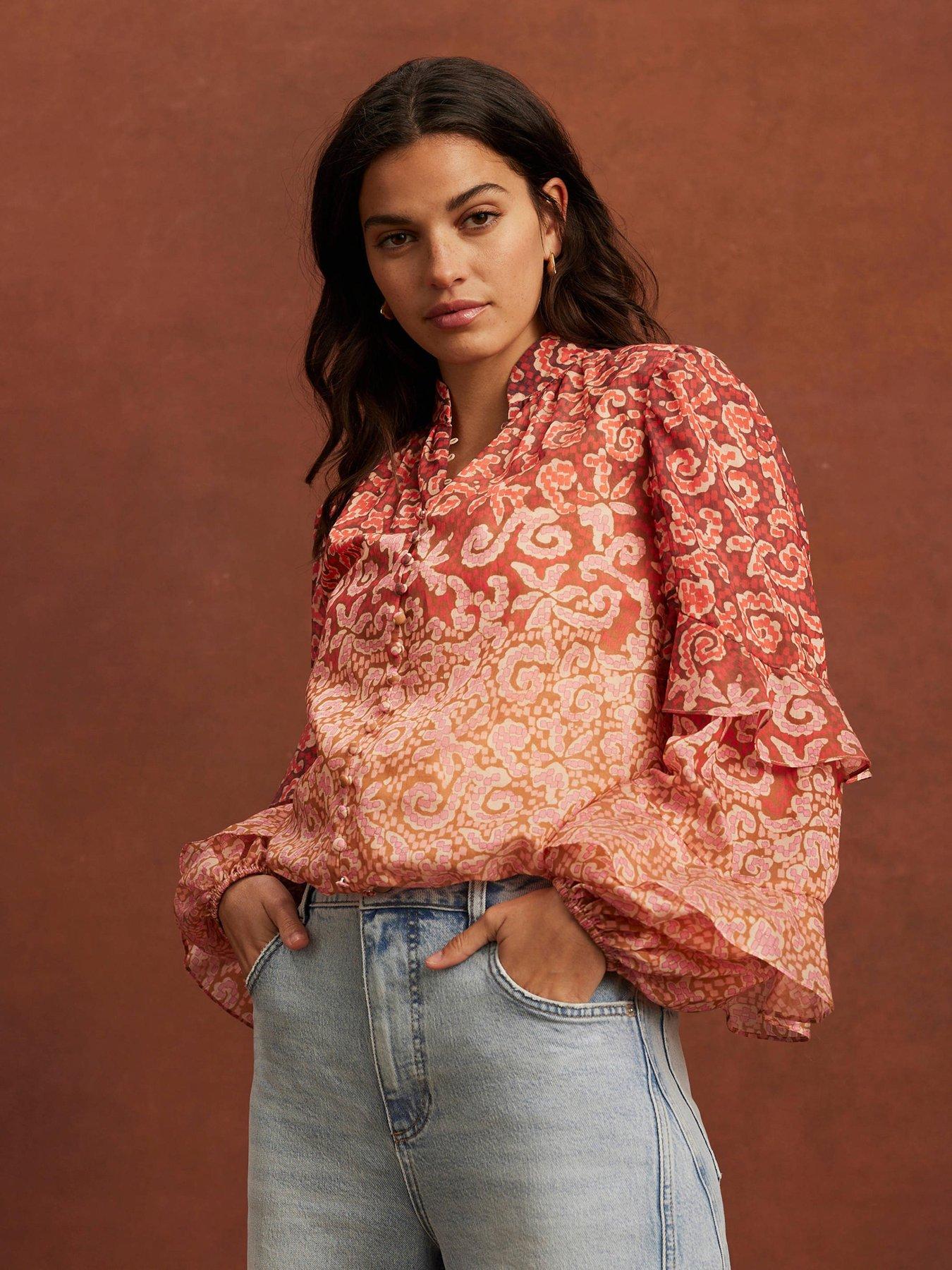 Image 2 of 6 of Mint Velvet Geo Print Top - Orange
