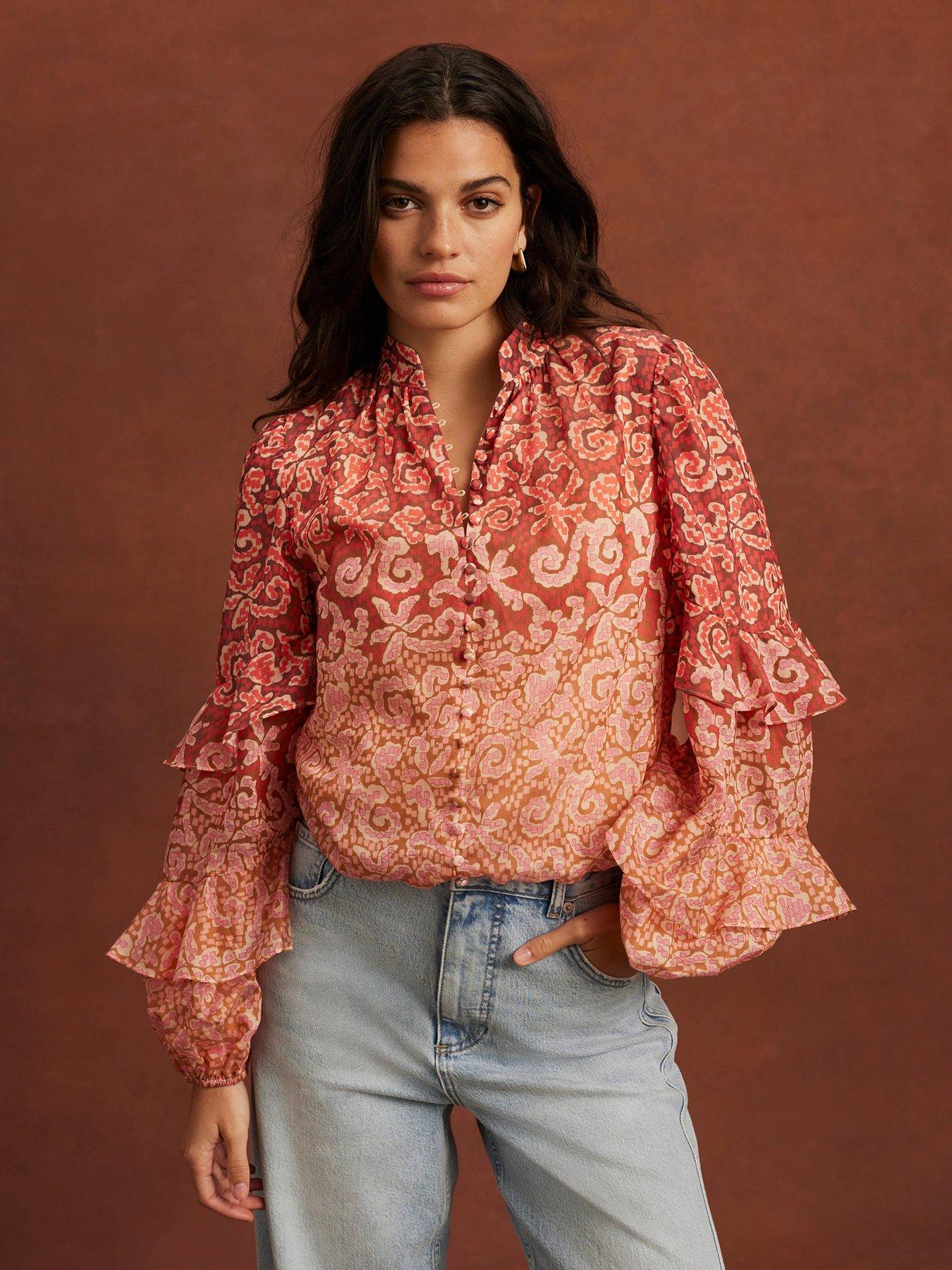 Image 3 of 6 of Mint Velvet Geo Print Top - Orange