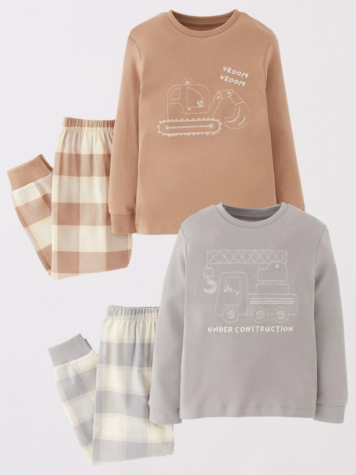 The Very Collection Boys 2 Pack Transport Check Bottom Pyjama Set - Multi